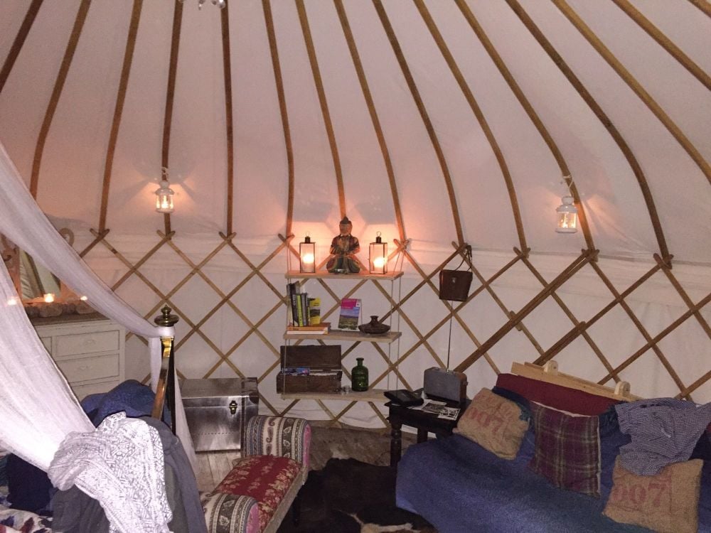 Romantic glamping yurt in rural Herefordshire near the Black Mountains.