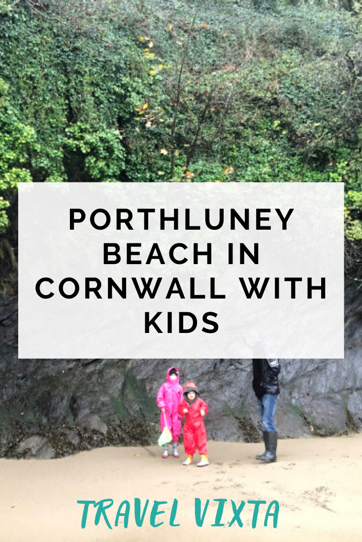 Porthluney beach in Cornwall with kids
