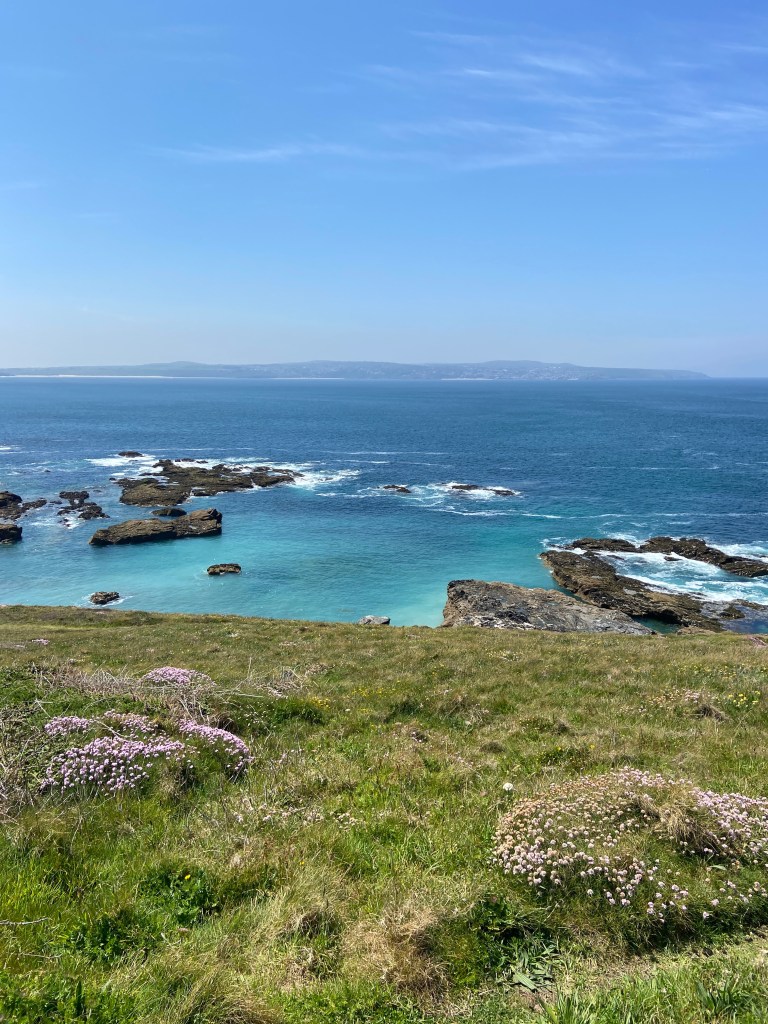 Beautiful sea view from the cliffs with St Ives in the distance