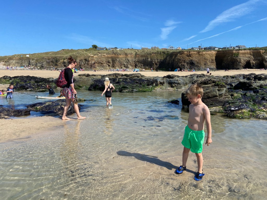 Rock pools at The Towans beach in Cornwall