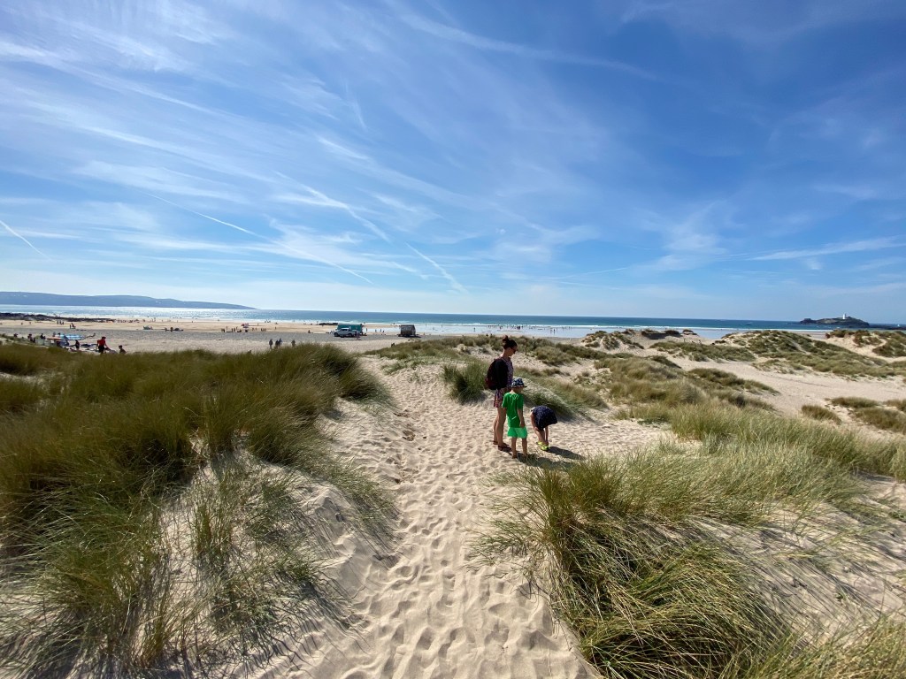 Sand dunes The Towans beach in Cornwall