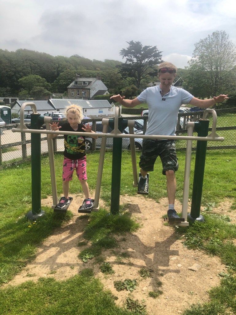 Exercise equipment in a play park in Perranporth in Cornwall