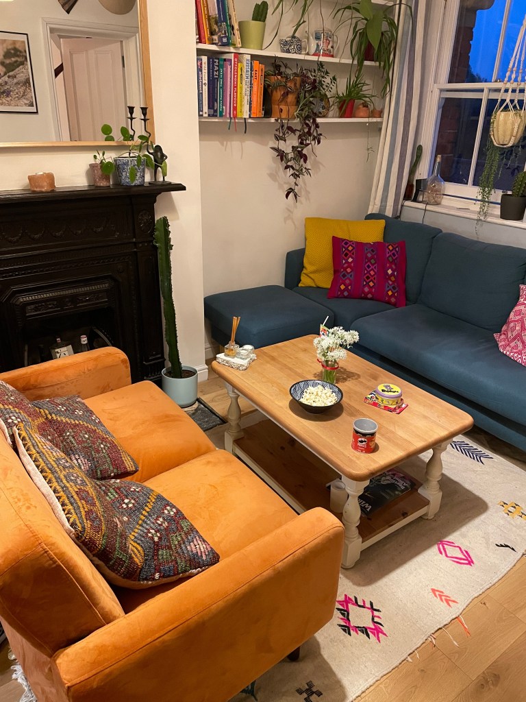 Airbnb living room example with colour and quirky decor