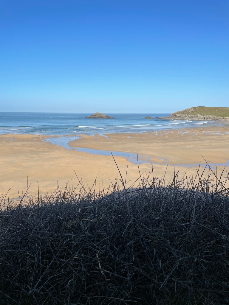 Crantock beach sunny day january low tide