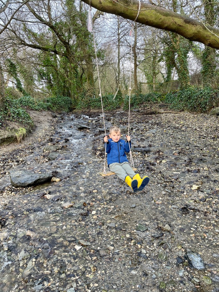 Rope swing over Penpol Creek Crantock