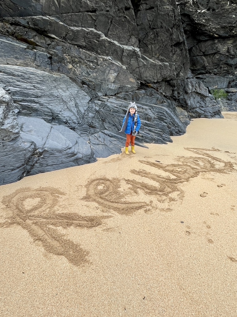 writing name in sand Mother Ivey's Bay
