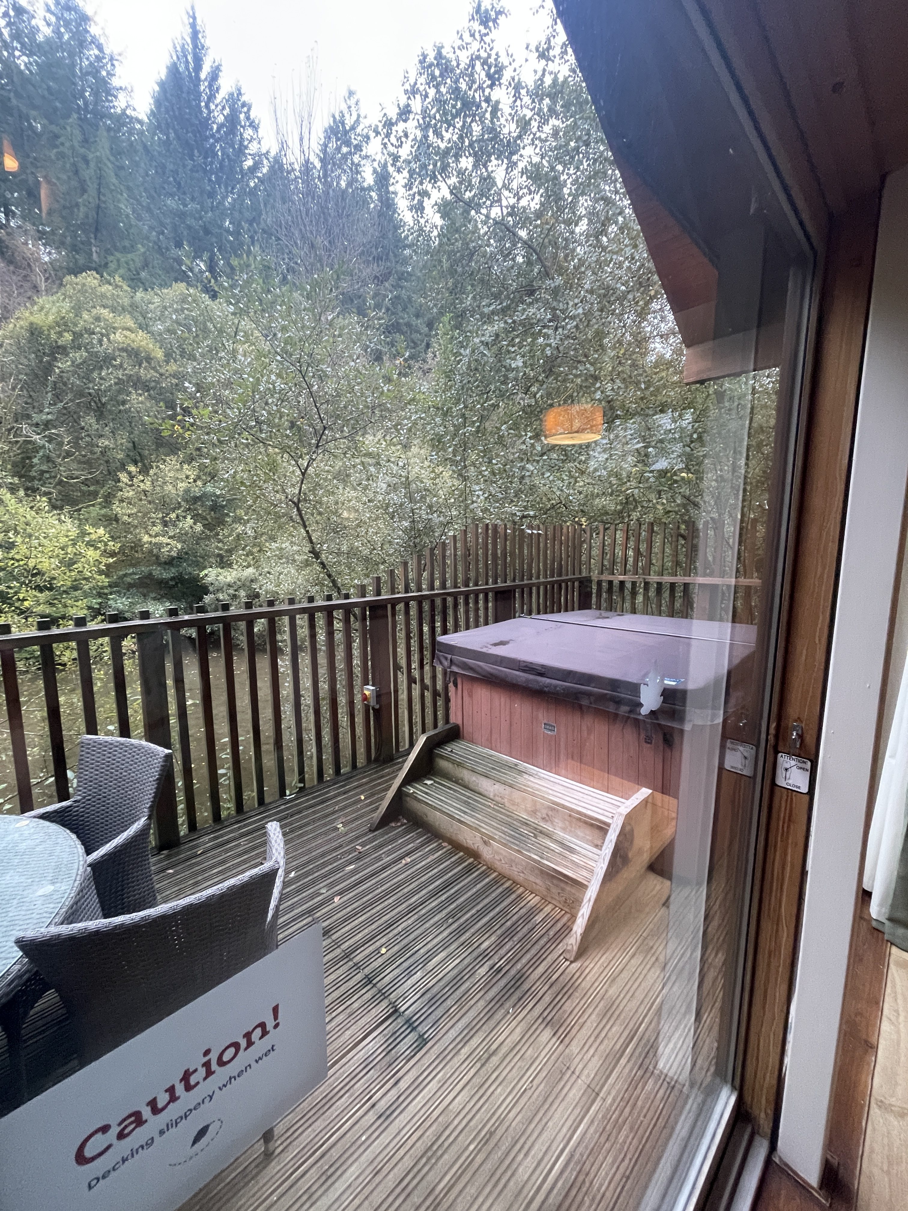 private hot tub at deerpark forest holidays woodland lodge in cornwall