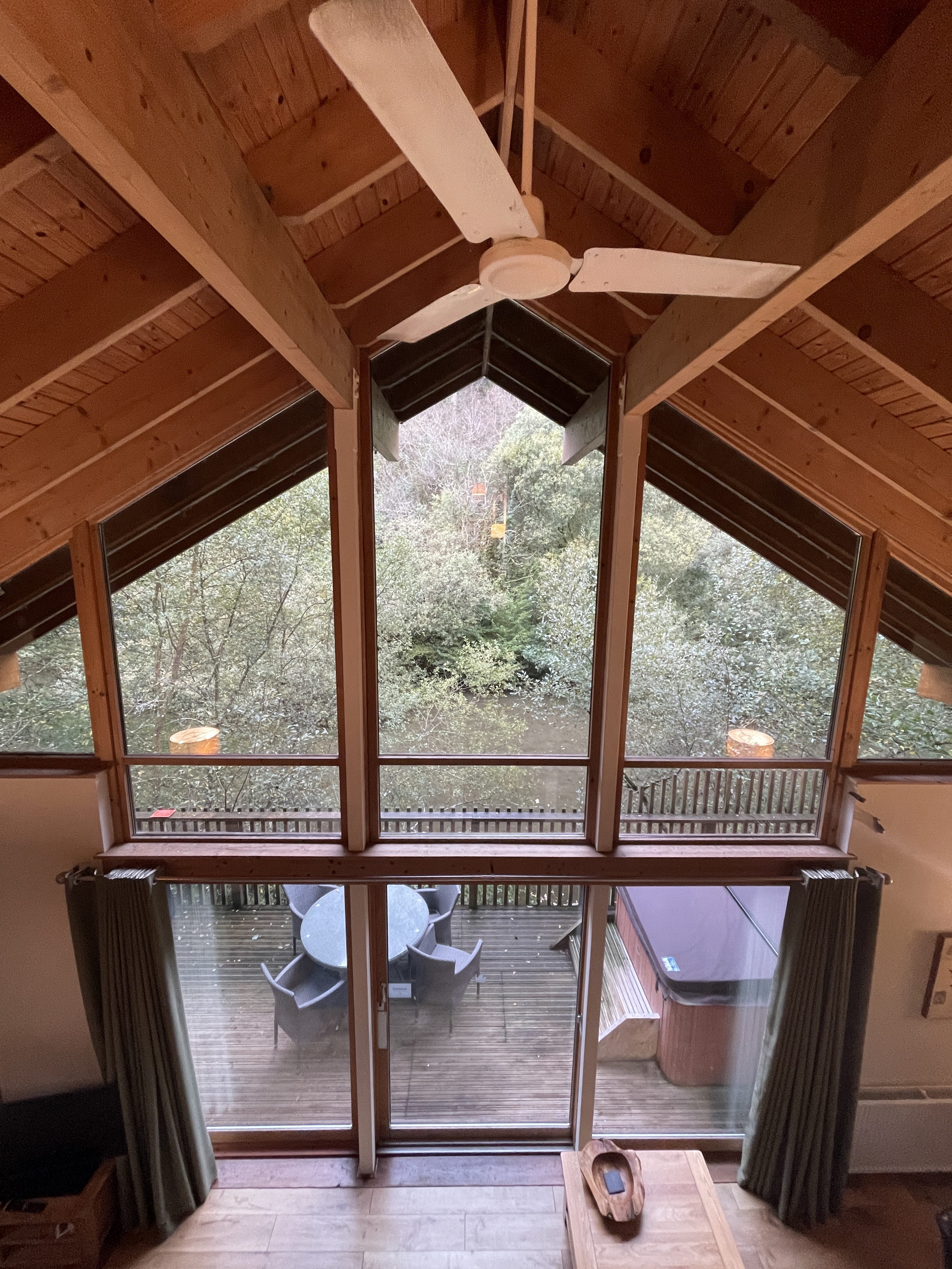 Double height lodge at deerpark forest holidays woodland lodge in cornwall