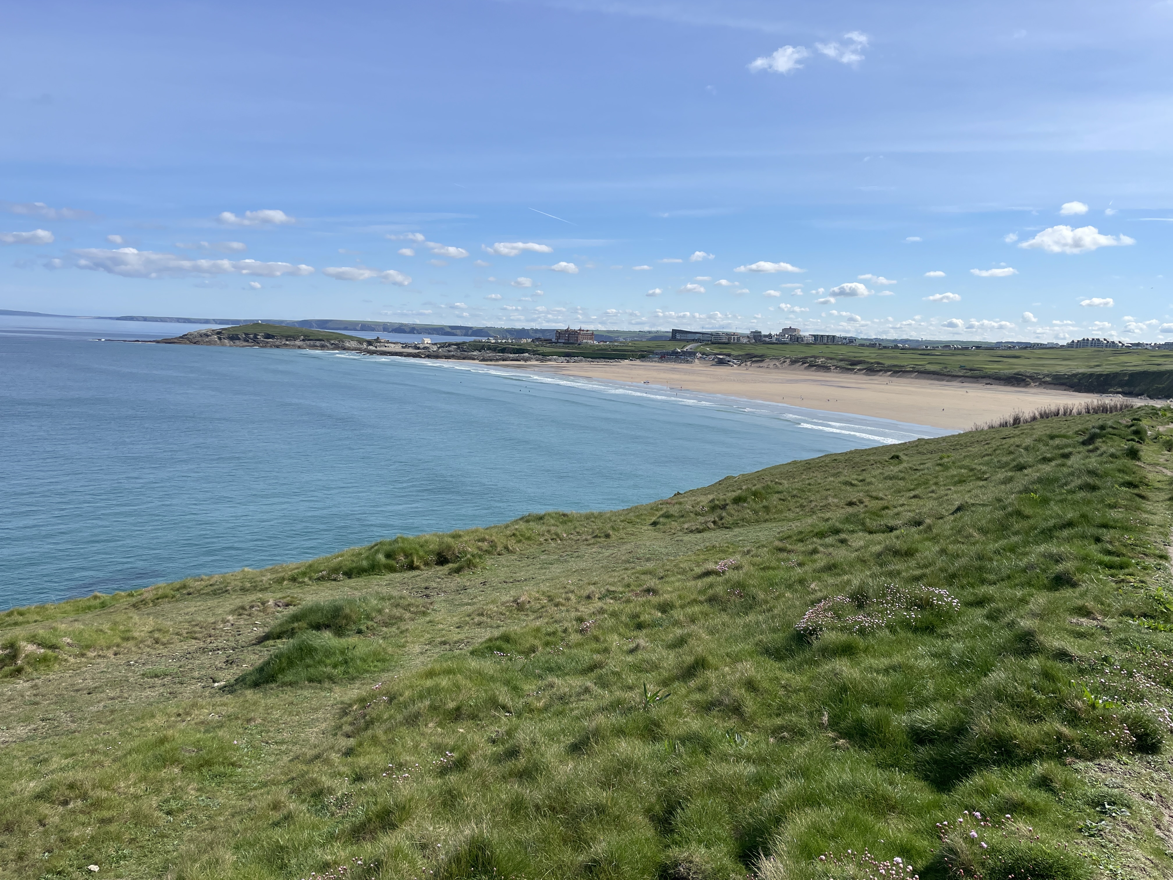 Fistral Beach in Newquay with Towan Headland in the Background