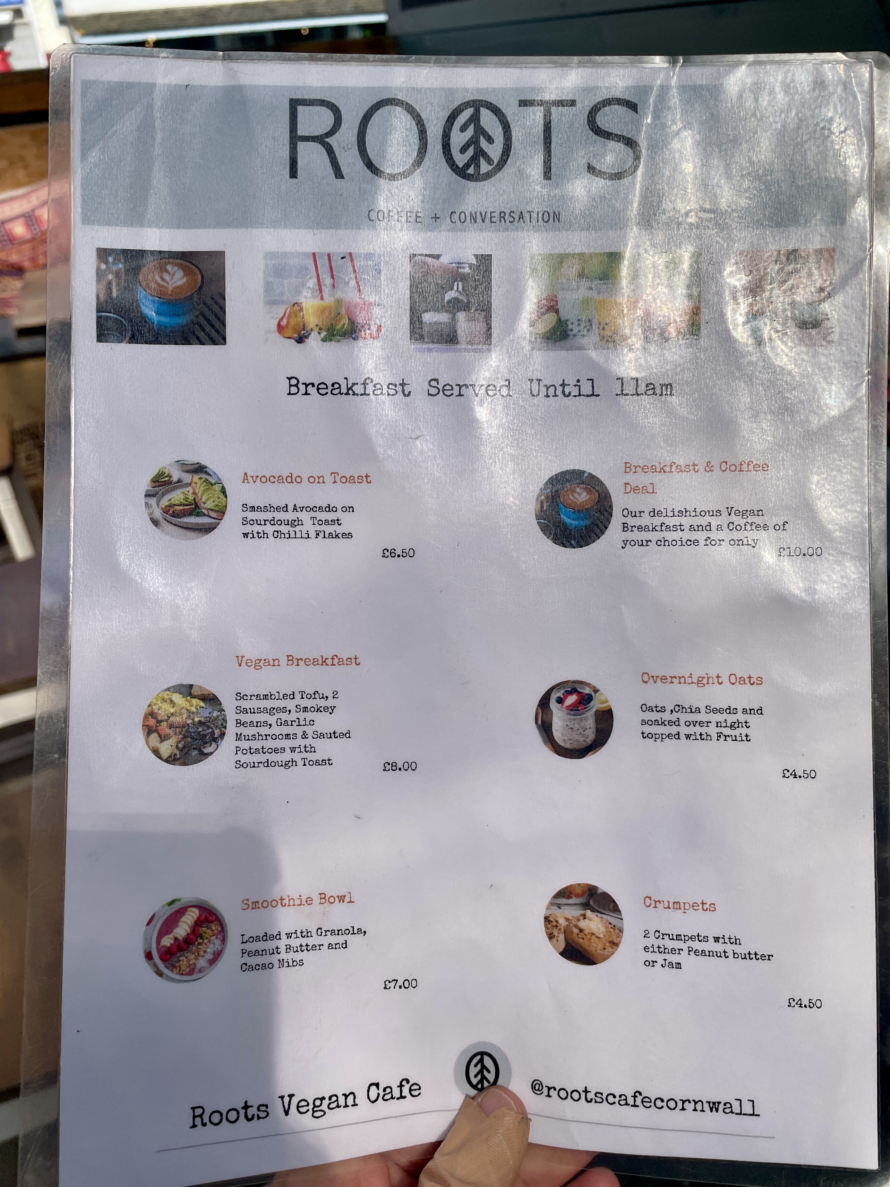 Roots Vegan Cafe Menu 2024 PerranPorth Near Newquay in Cornwall