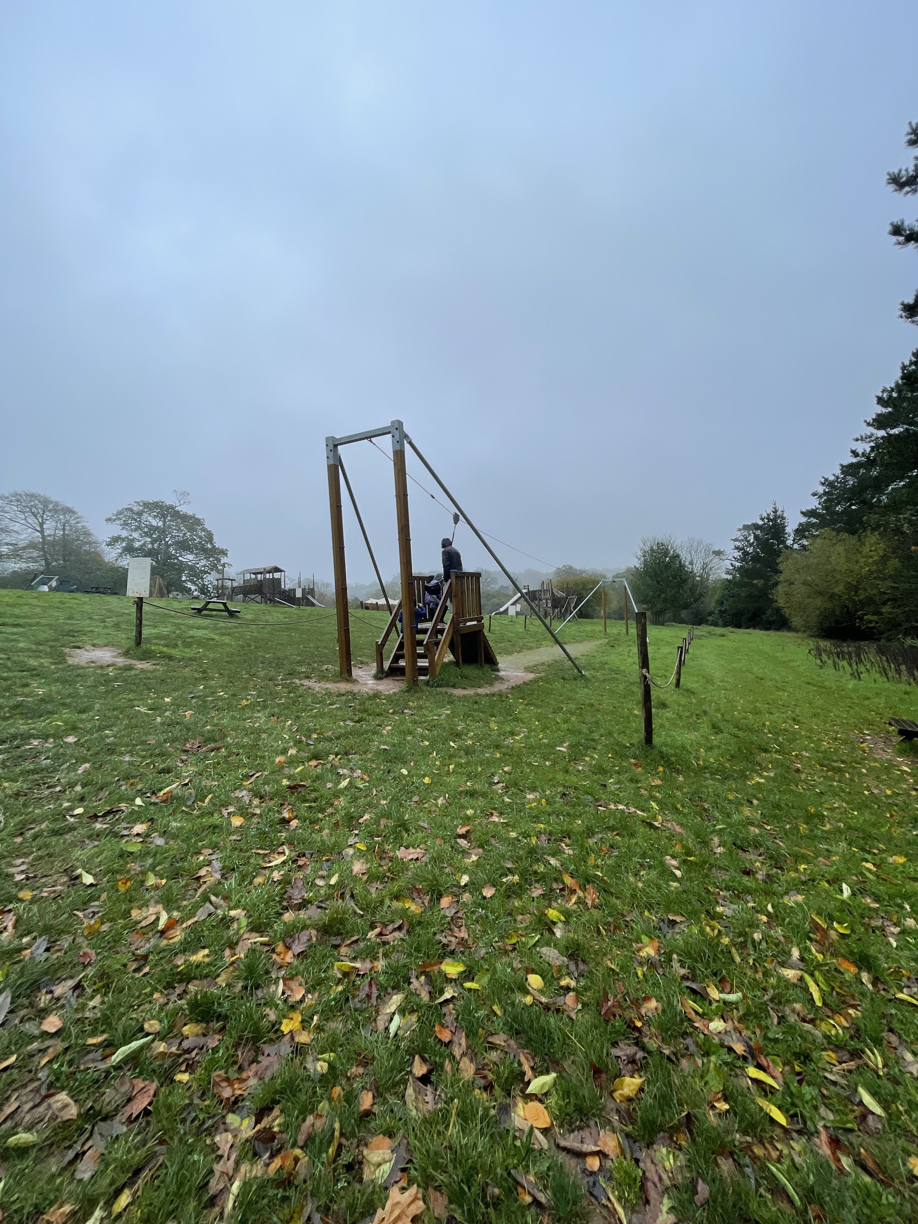 Having fun on the zipline at Heligan Play Meadow, The Lost Gardens of Heligan