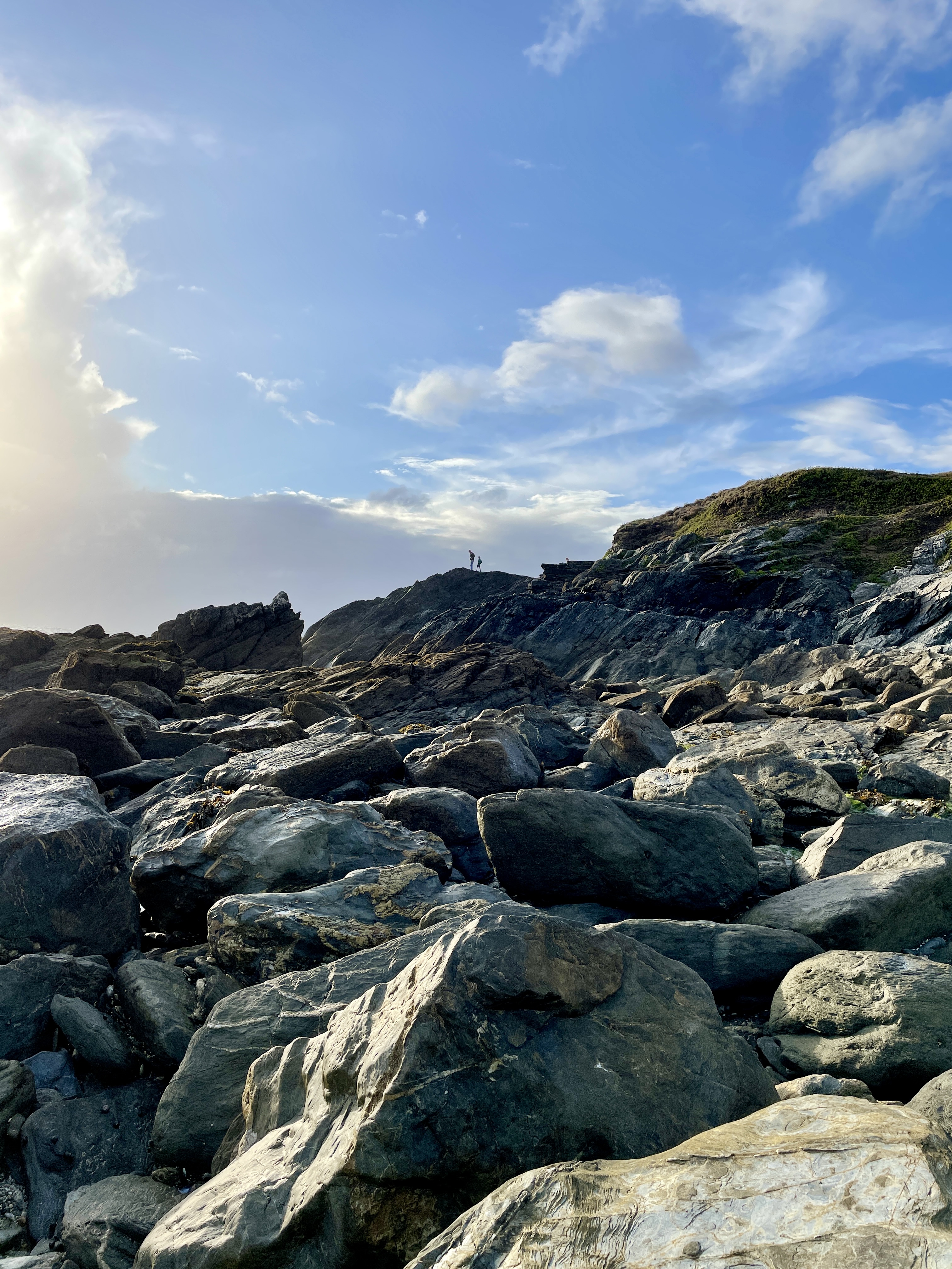 Exploring the rocks at the far north end of Fistral beach in Newquay