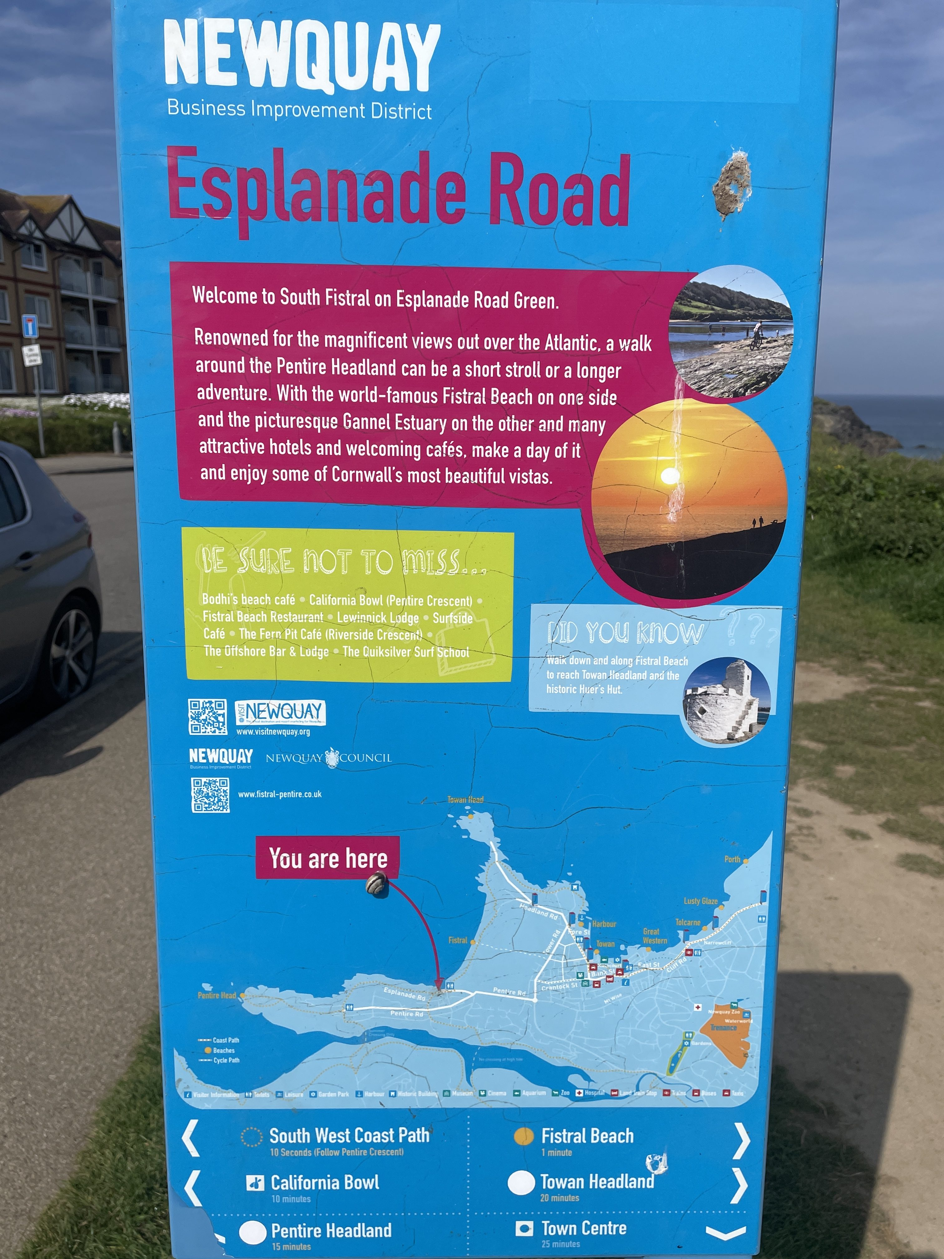 Esplanade Road free parking for Fistral Beach and Pentire Headland