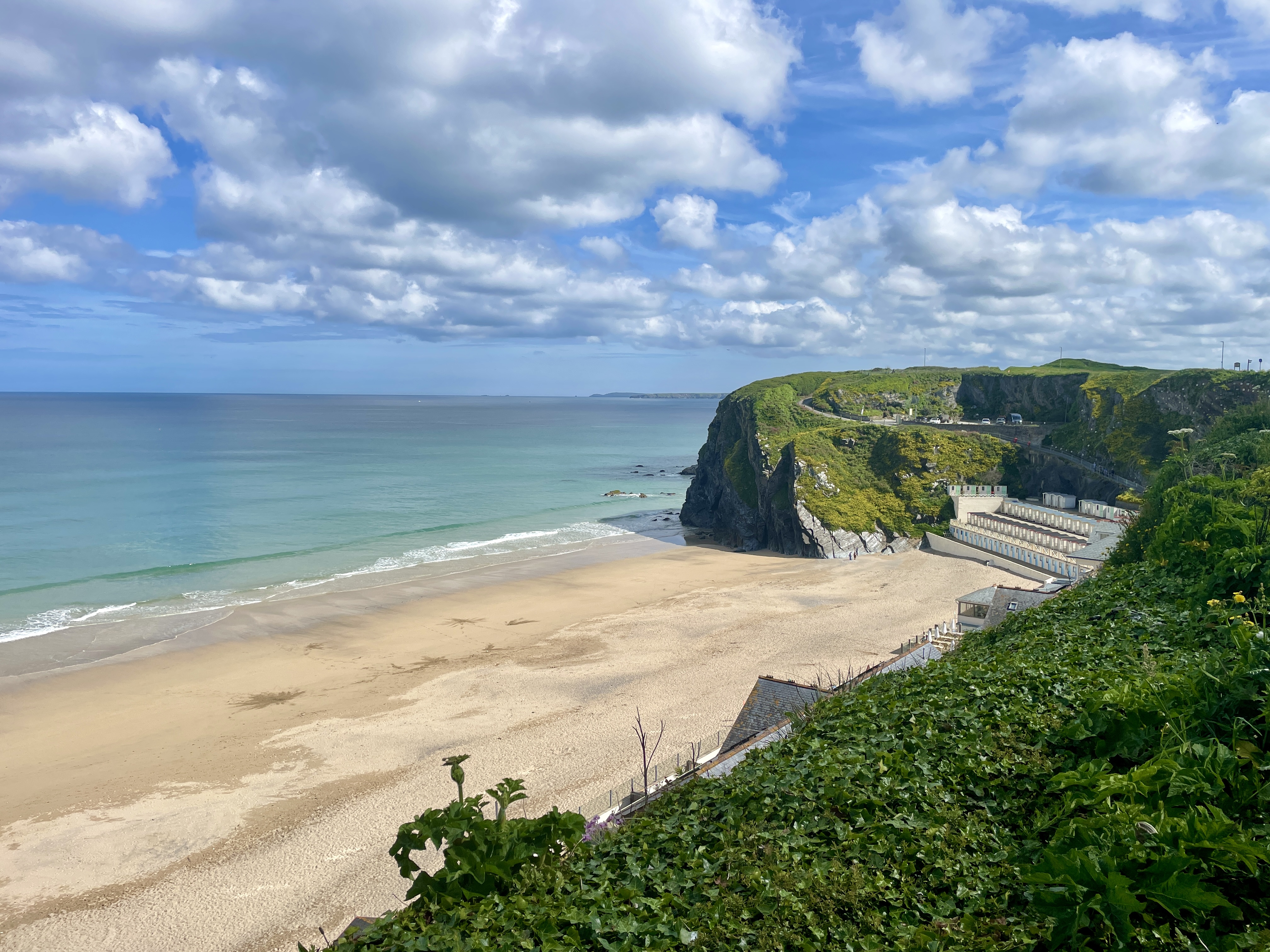 Tolcarne Beach looking green in spring