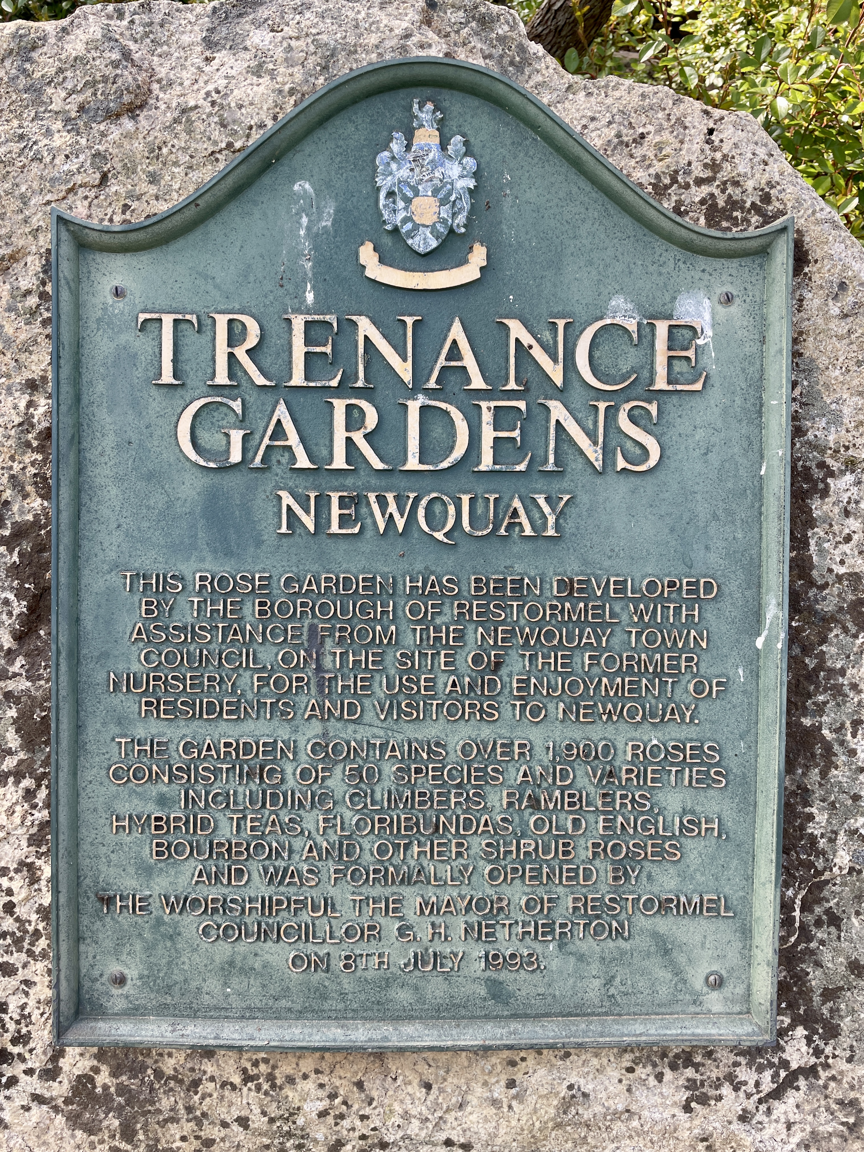 Trenance Gardens Rose Garden information sign