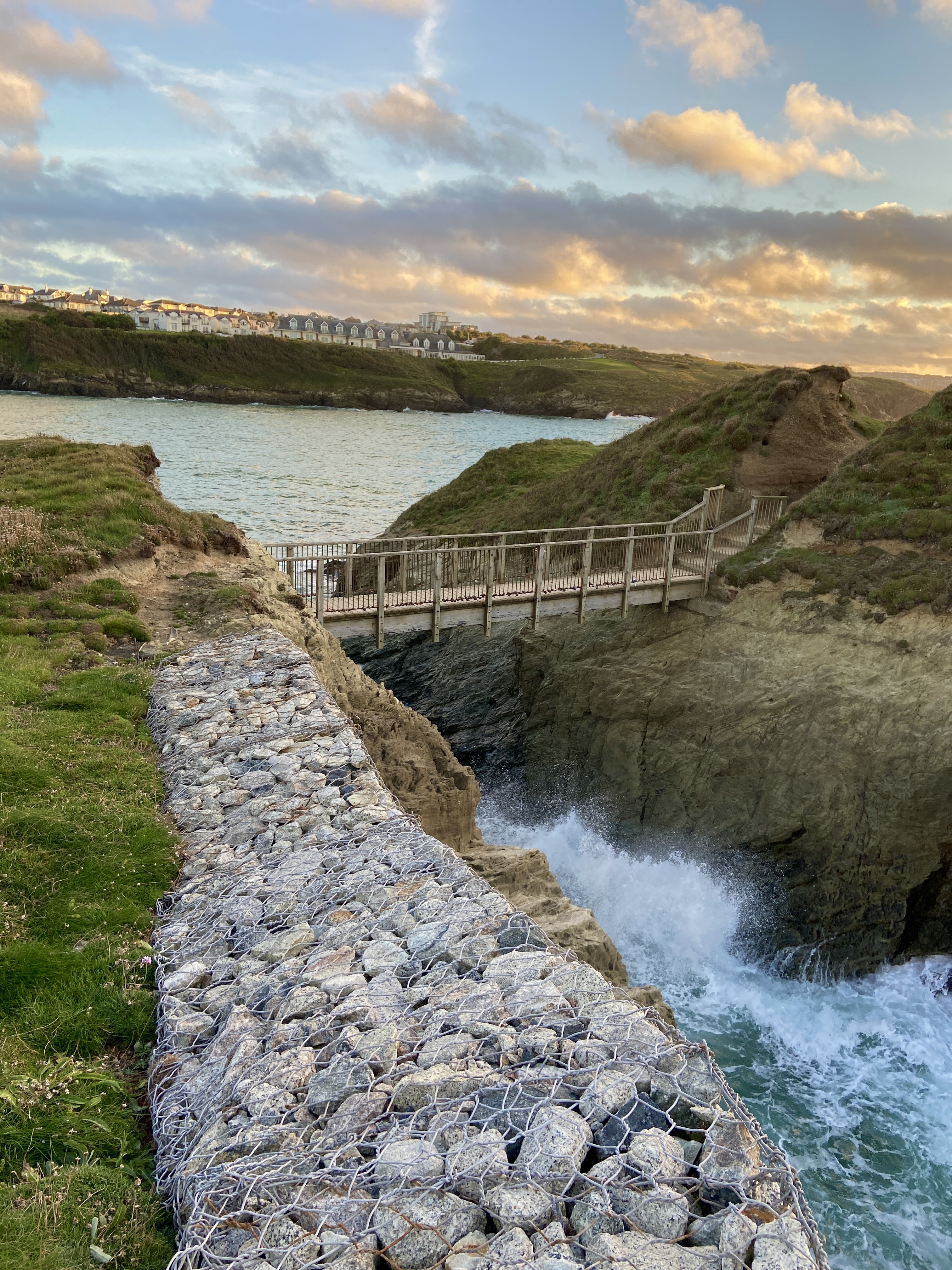 Wooden footbridge to Porth Island, great for stopping and watching some crashing waves!