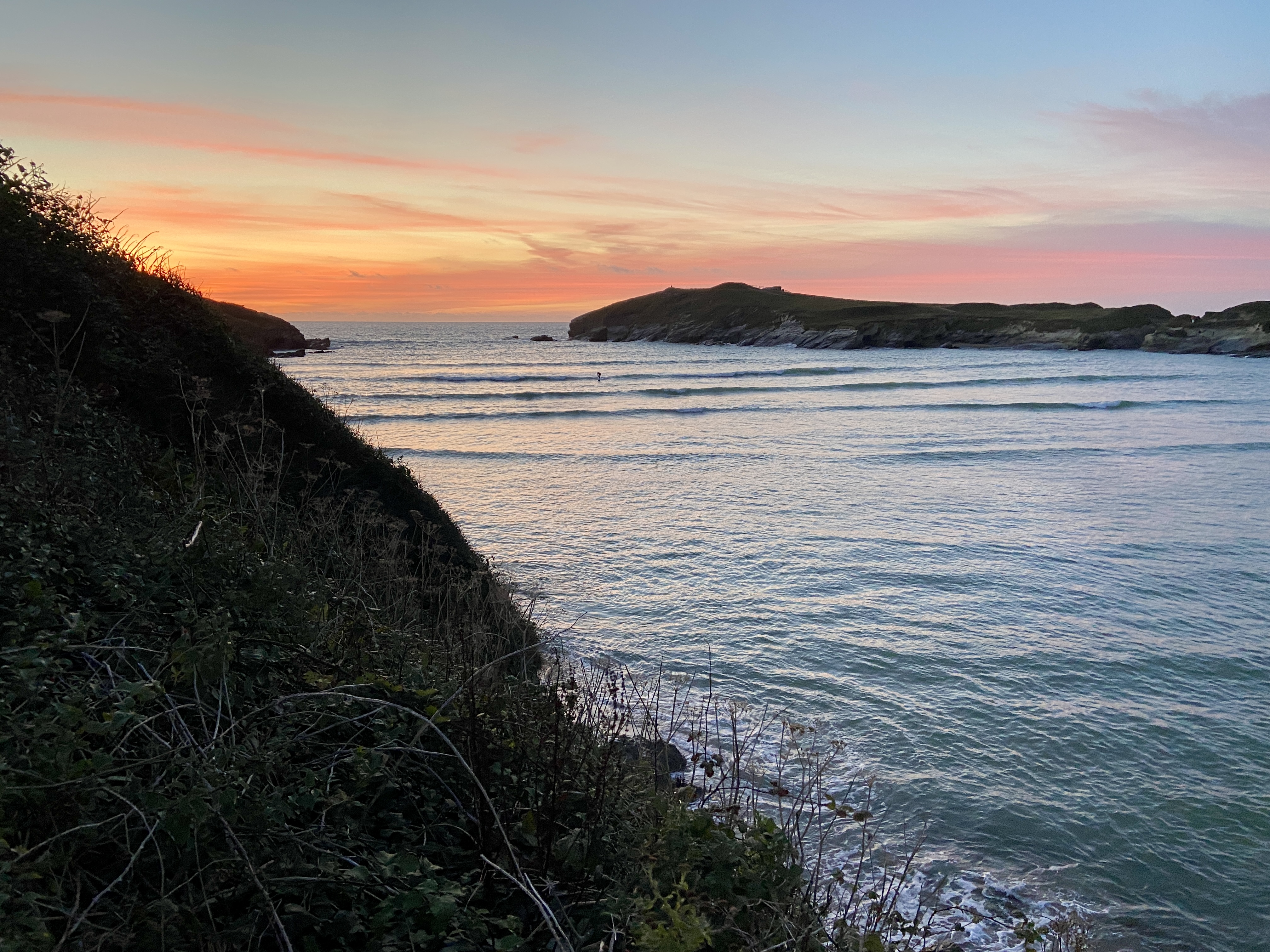 Sunset over Porth Island in Newquay