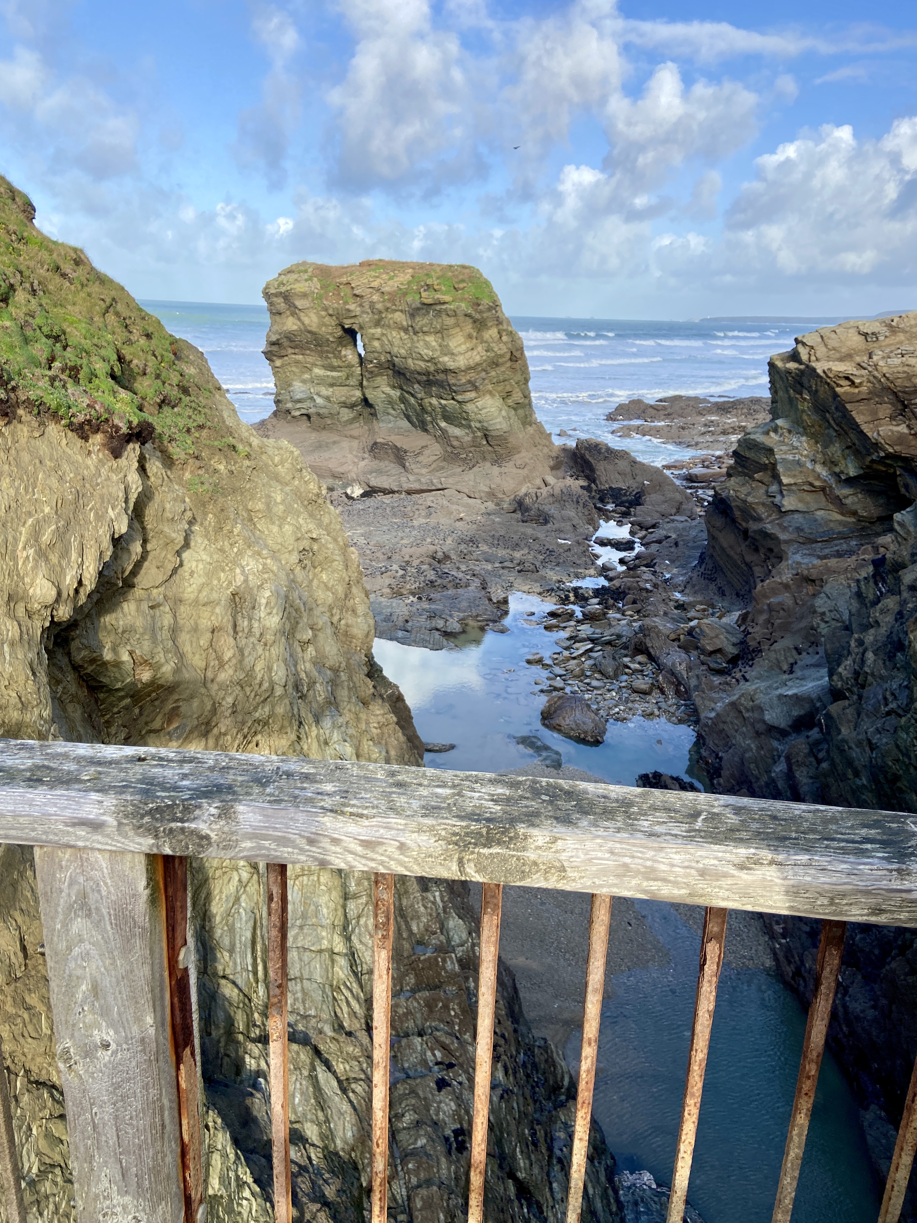 Cool rock formation visible from the wooden footbridge at Porth Island