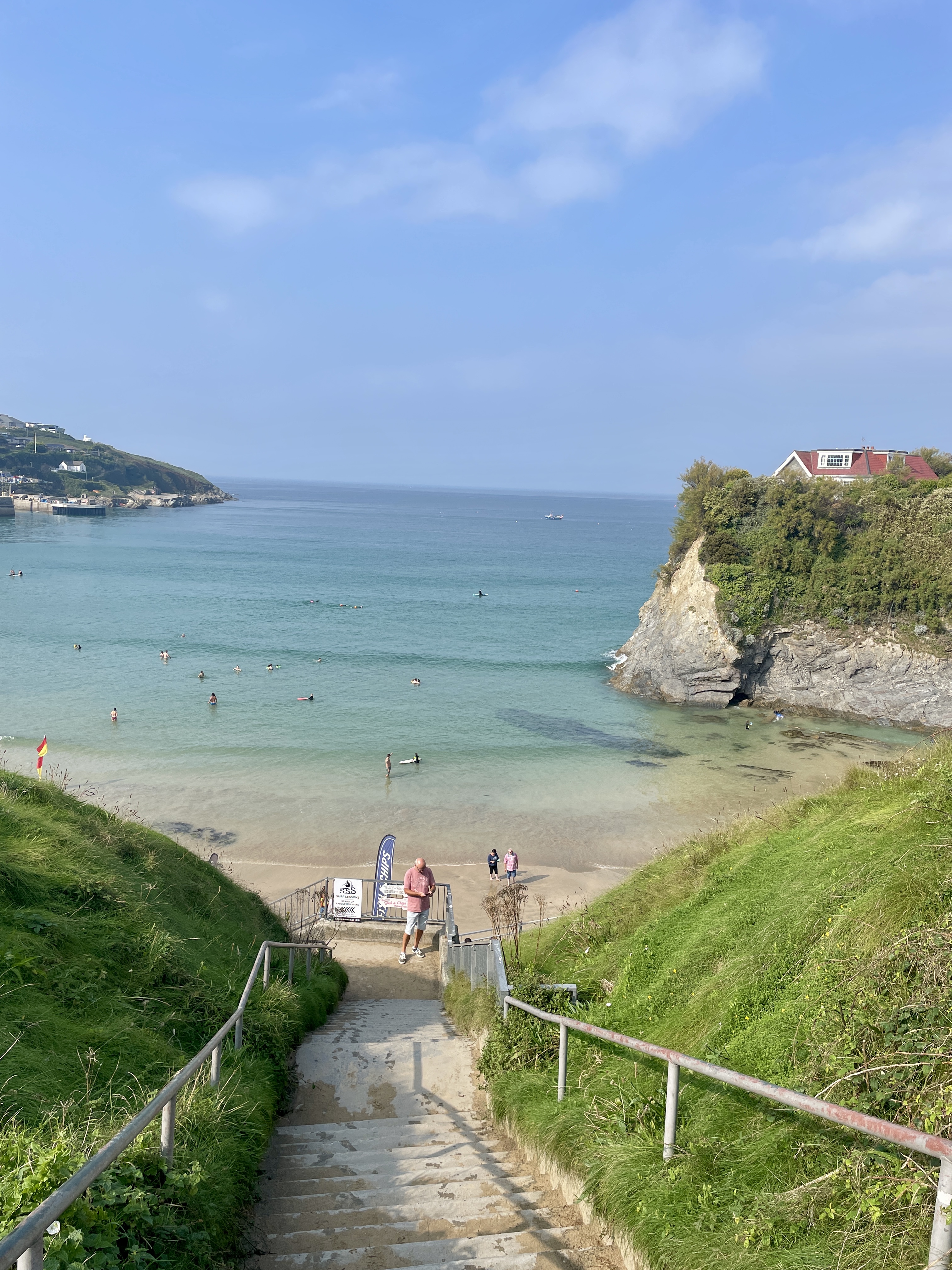 View of Towan Beach at high tide from the steps at Killacourt