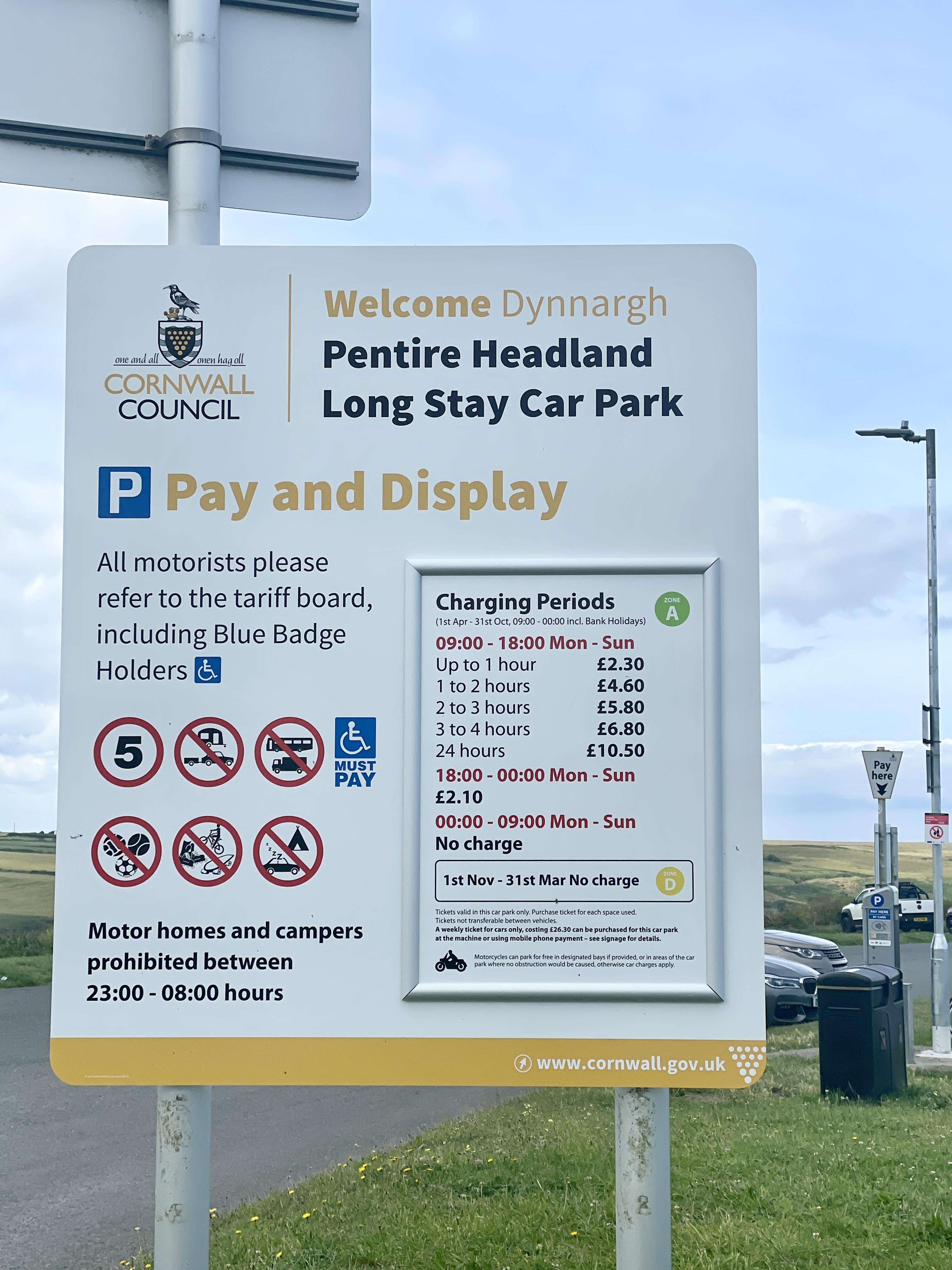 Pentire Headland Newquay Car Park Pay and Display Prices