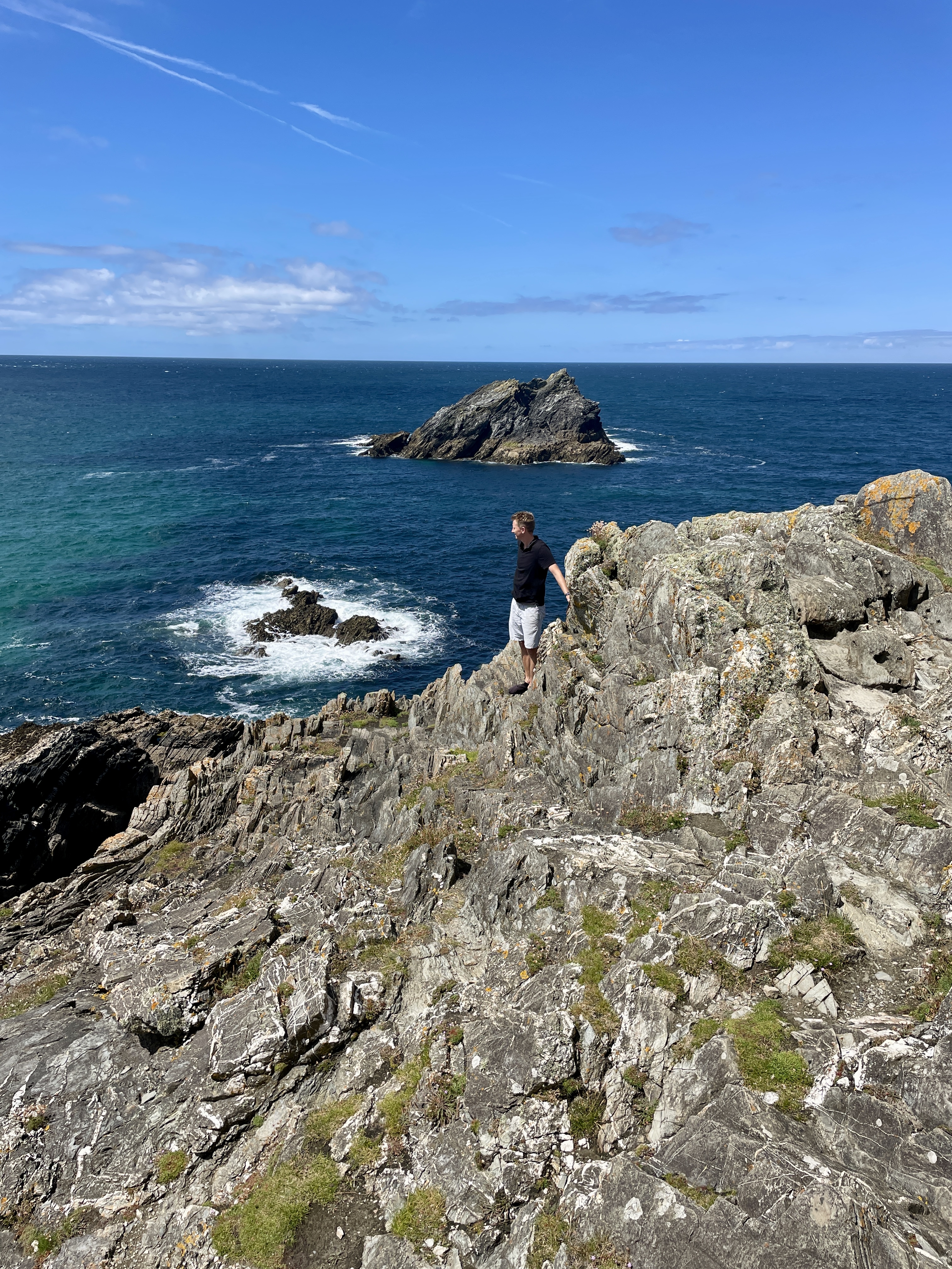 Enjoying the rocks and ocean views at the end of Pentire Headland in Newquay