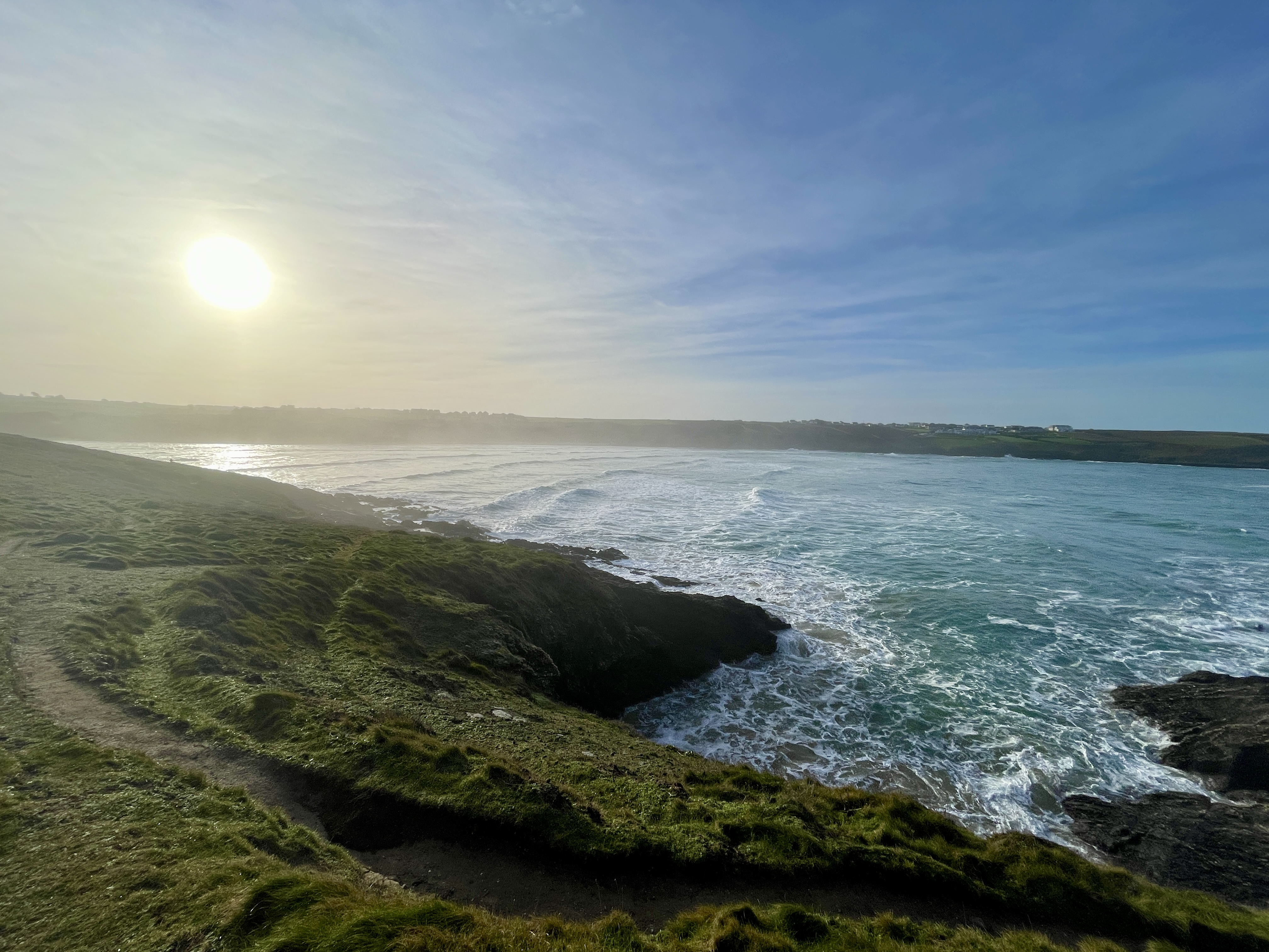 High tide at Crantock viewed from Pentire Headland