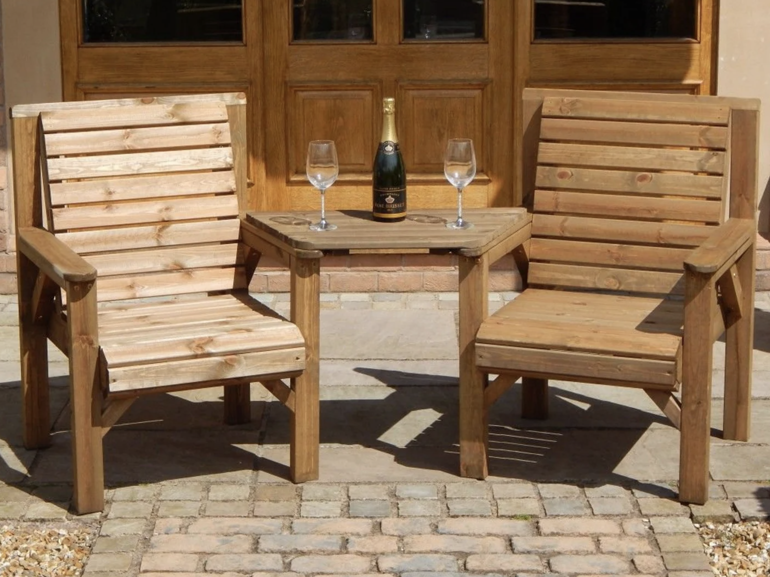 wooden garden twin seat with table