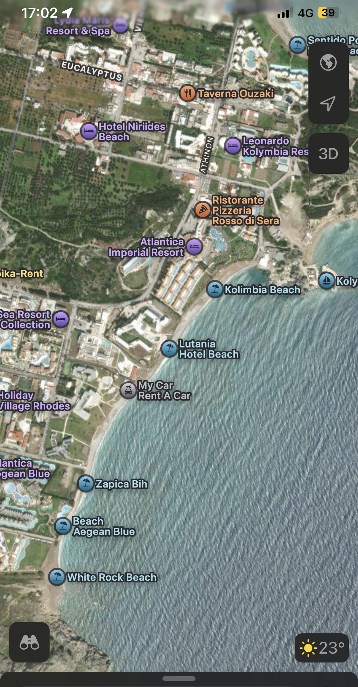 Kolymbia and surrounding area outside Atlantica Aegean Blue hotel 