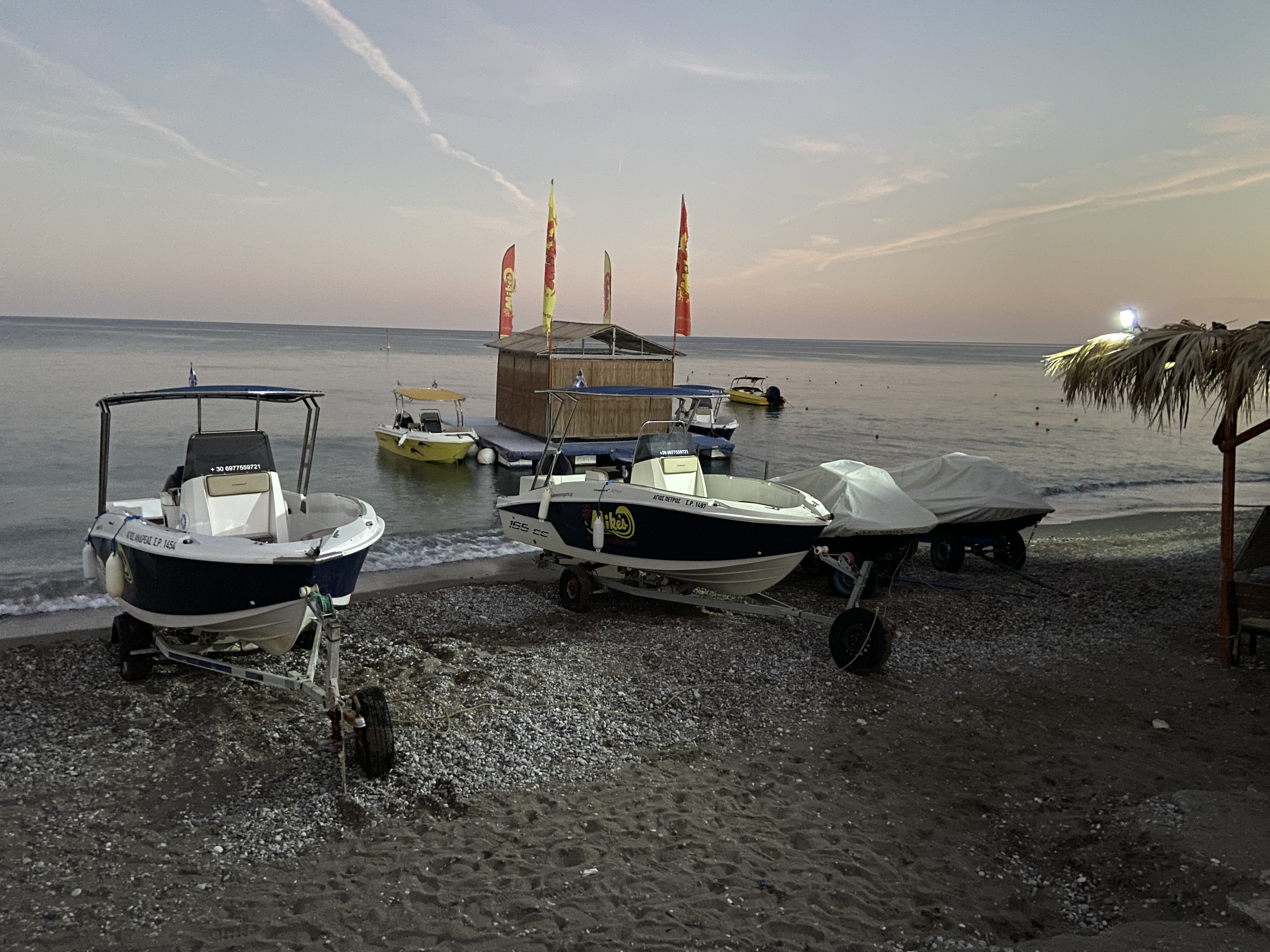 Boat hire on Kolimbia beach outside of the atlantica aegean blue hotel