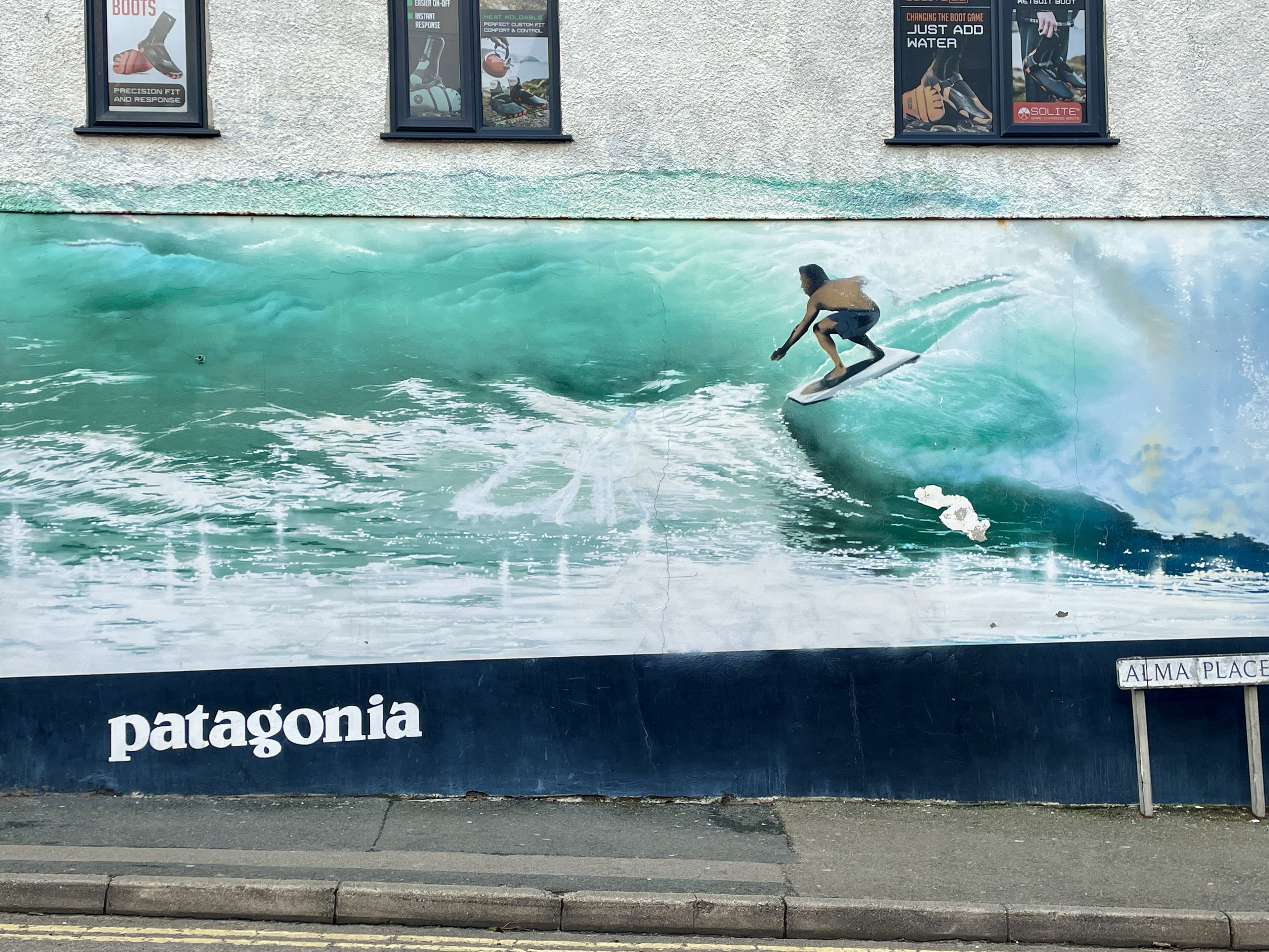 Newquay Street Art Mural of Surfer Dave Rastovich in Newquay Cornwall