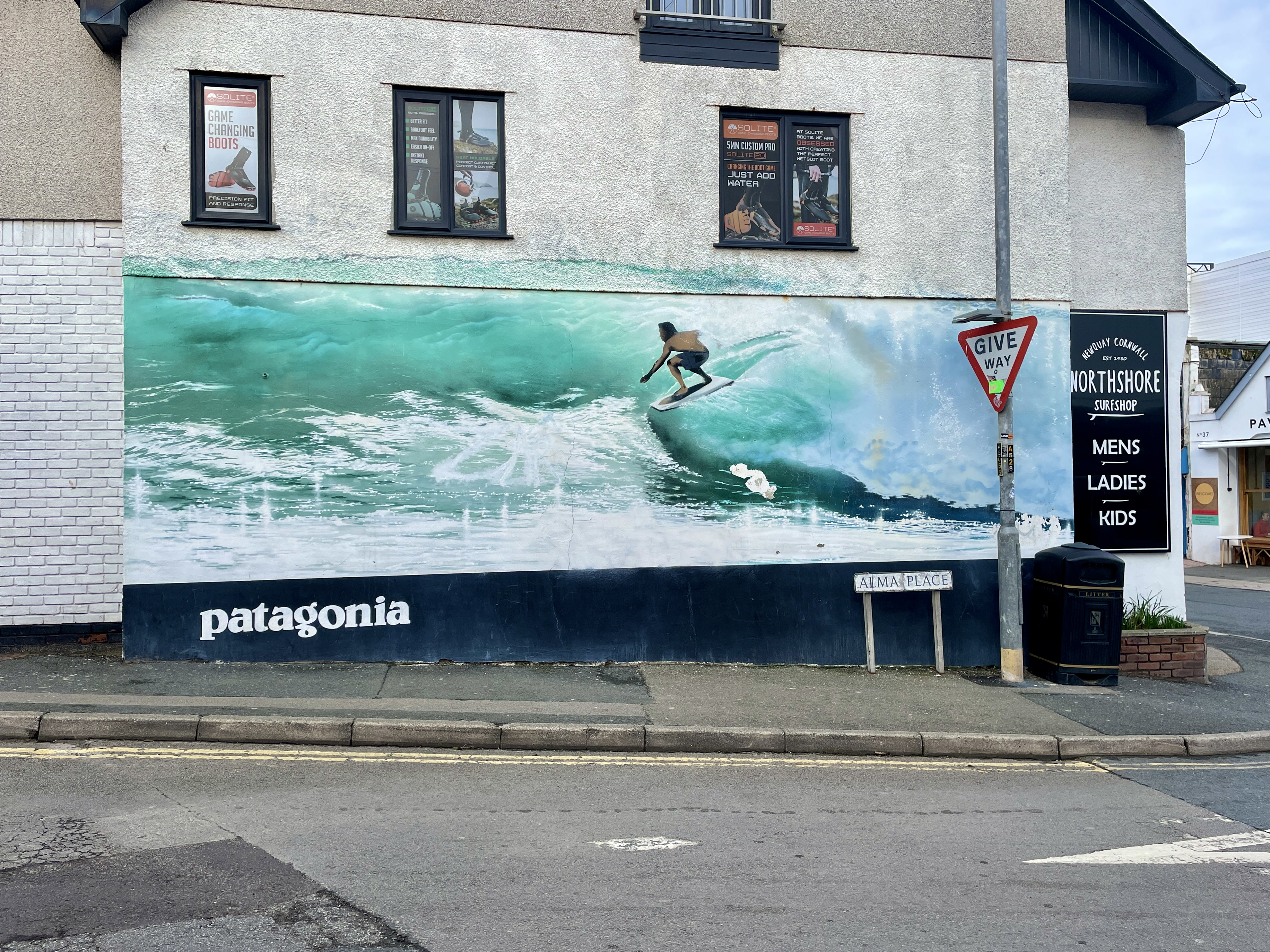 Newquay Street Art Mural of Surfer Dave Rastovich in Newquay Cornwall