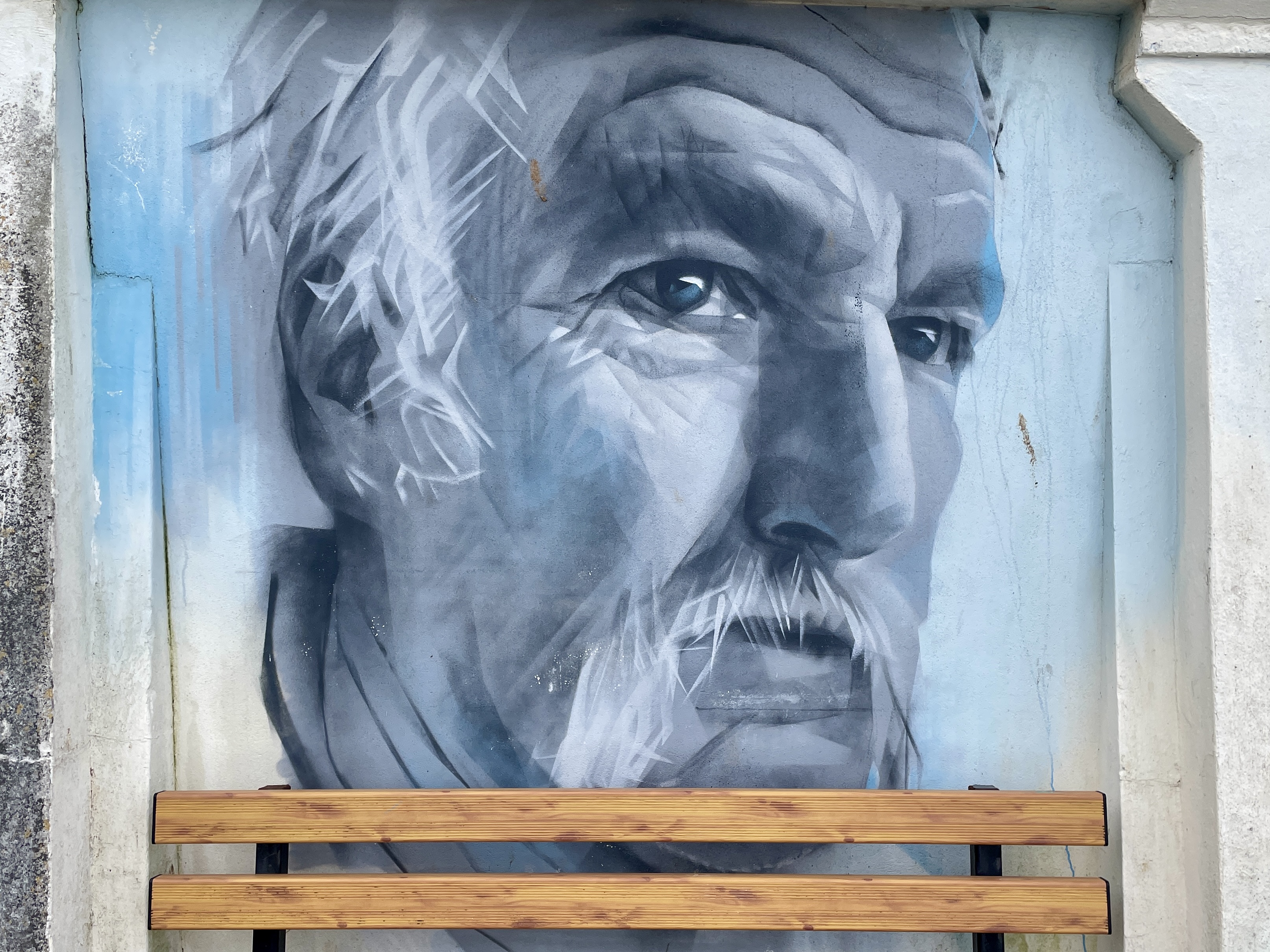 Newquay Fisherman Philip Trebilcock a street art mural in Newquay by artist Joe Greenaway