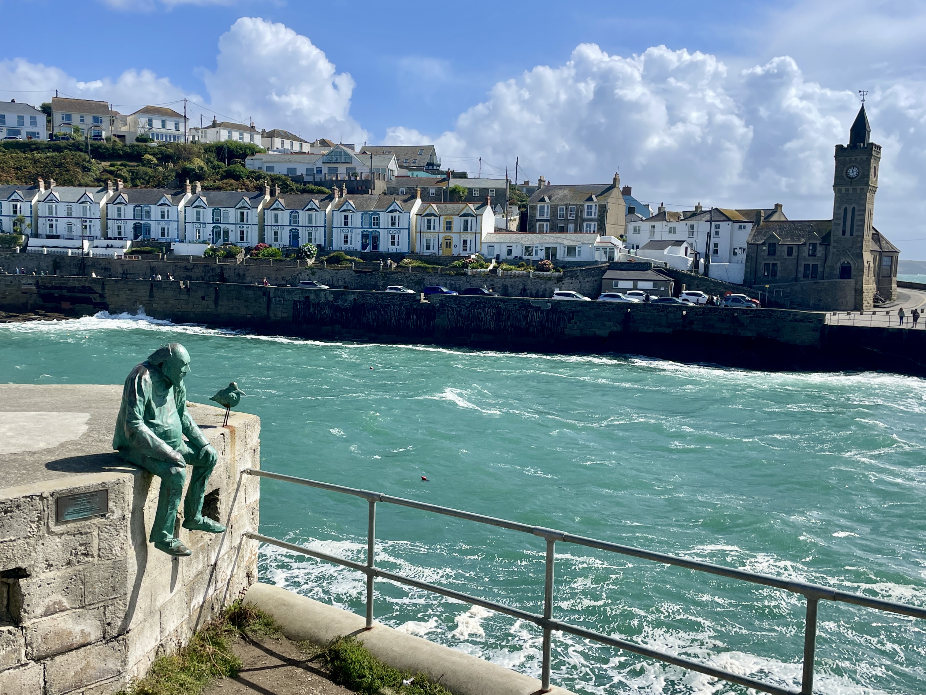 "Waiting For Fish" a bronze sculpture by Holly Bendall in Porthleven