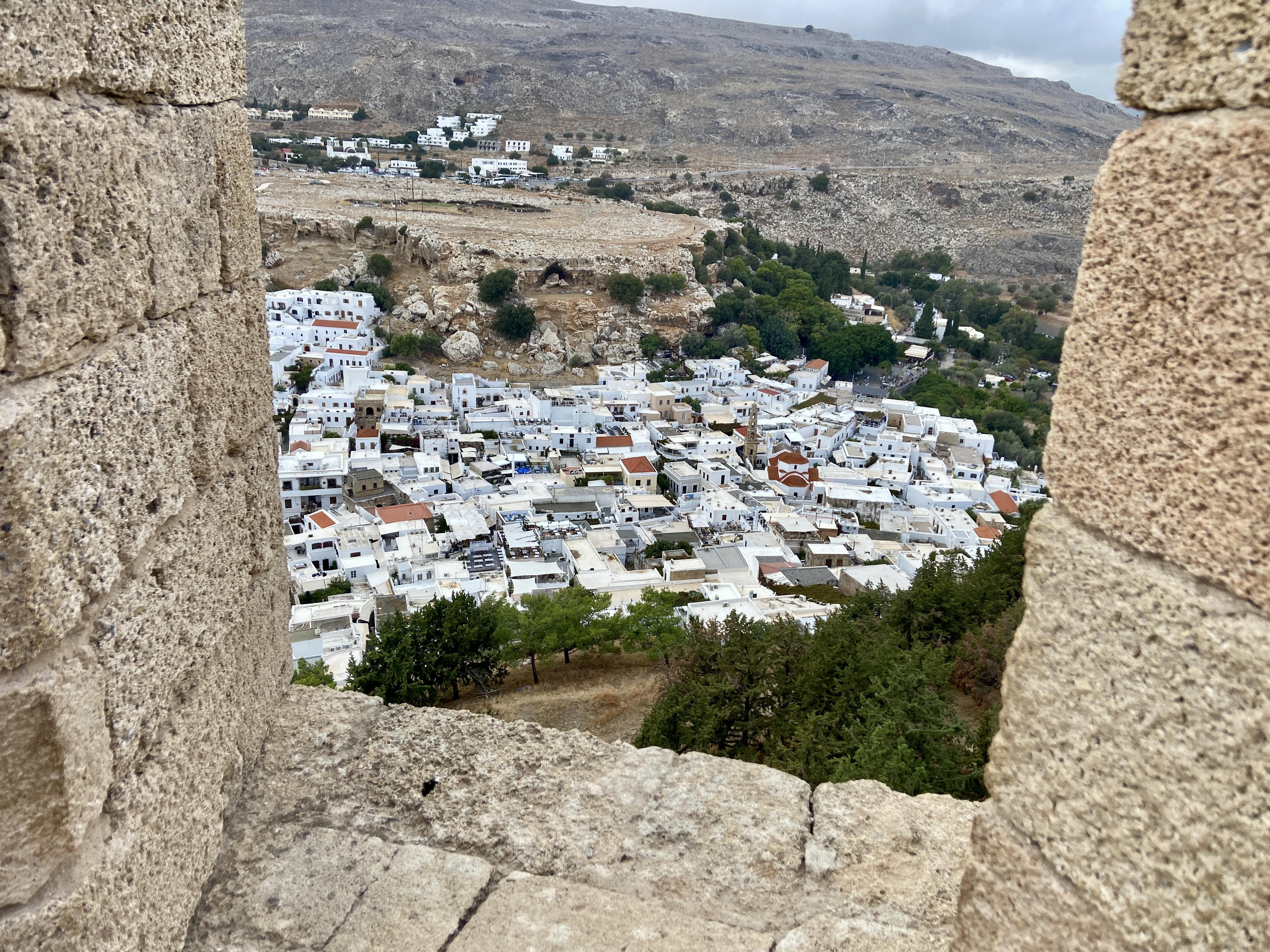 Whitewashed houses of Lindos seen from the Acropolis
