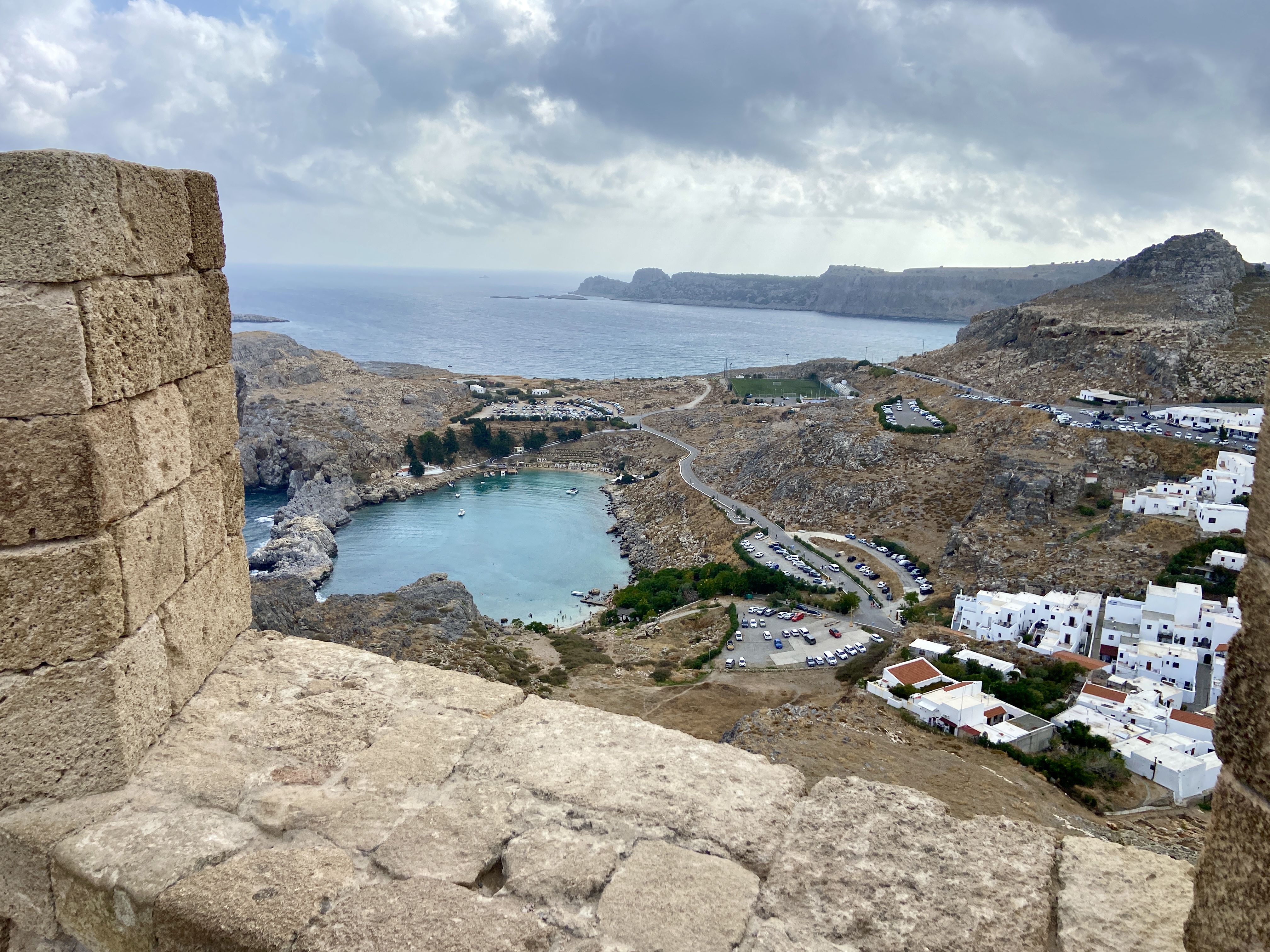 Views across St Paul's Bay from the Acropolis in Lindos
