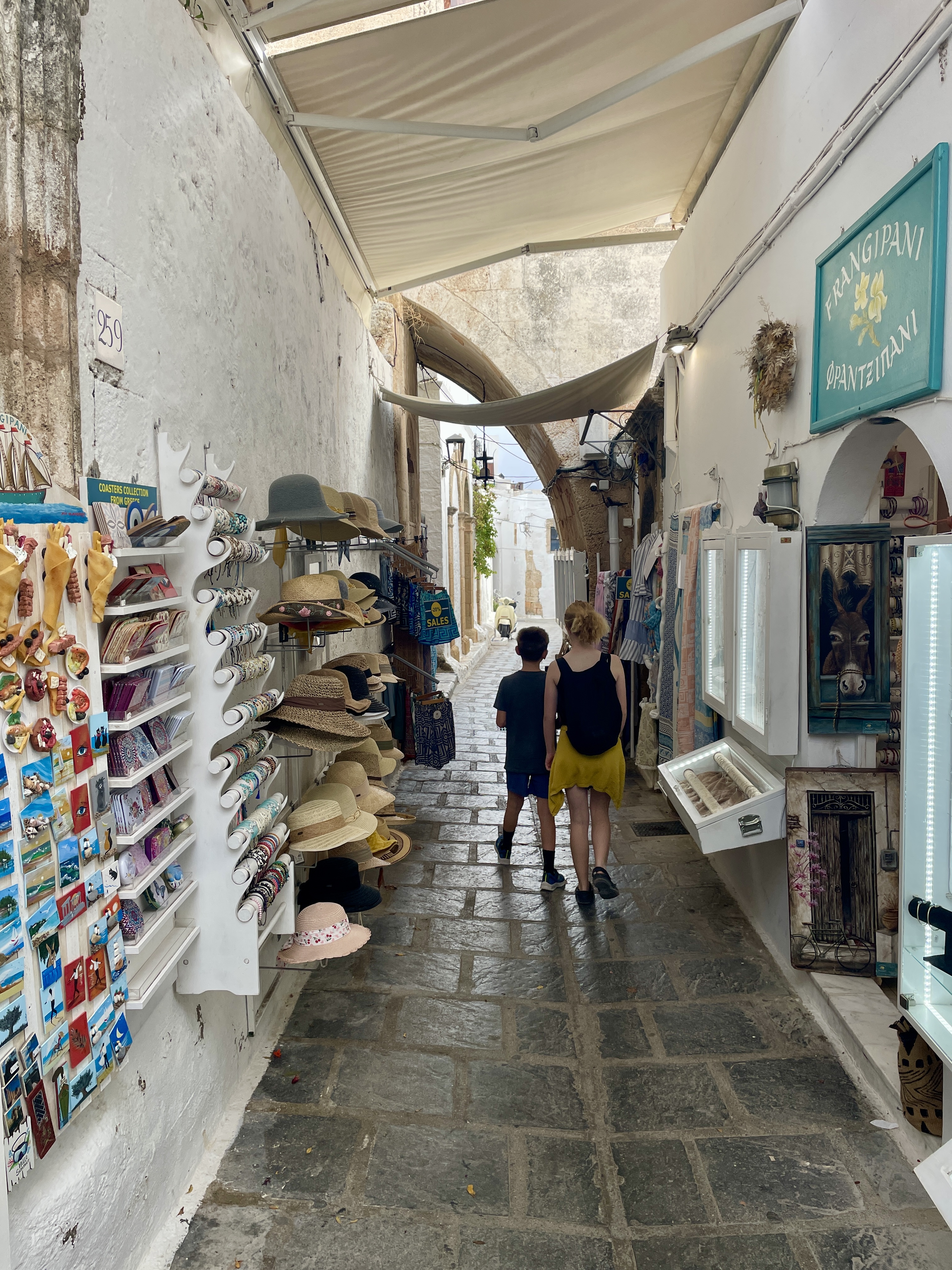 Shops line the streets in Lindos, Rhodes