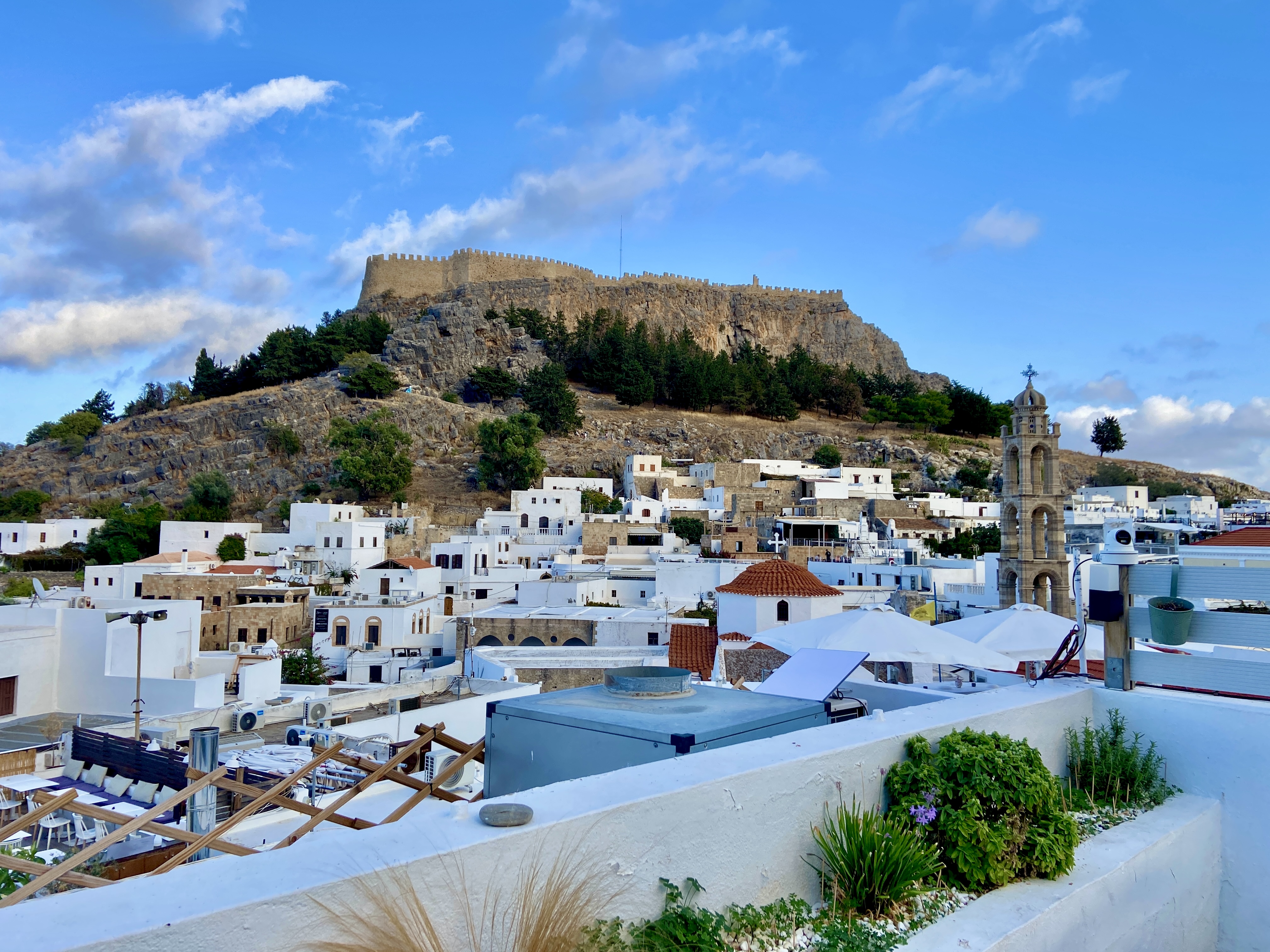 Rooftop views from T-Veg of the Acropolis in Lindos