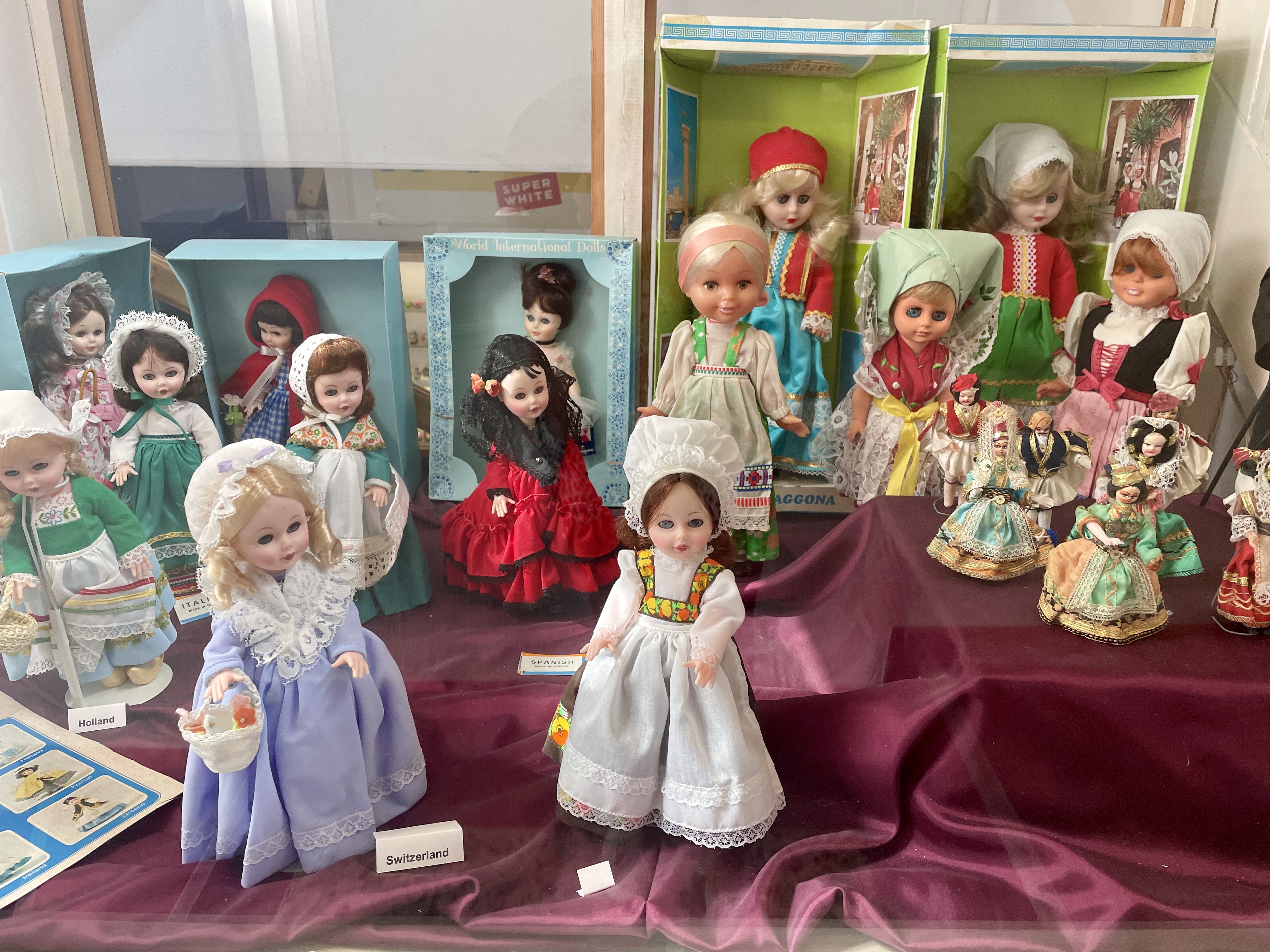 vintage dolls on display at rhodes toy museum in greece
