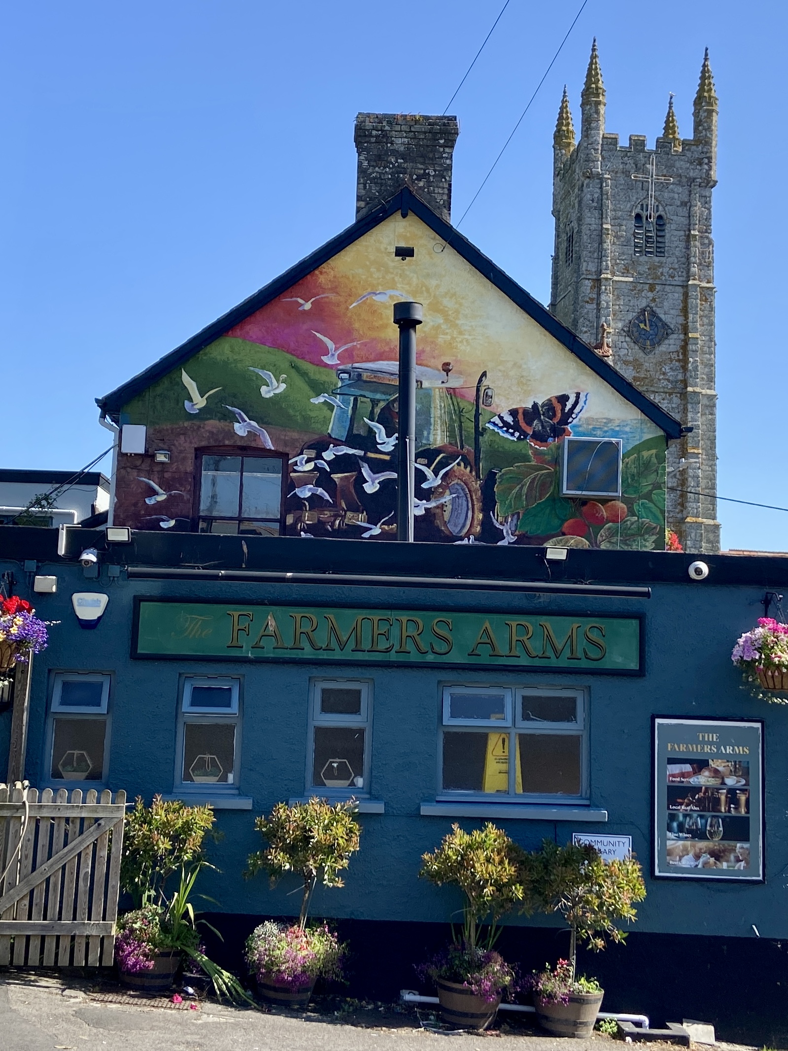 Tractor Mural on The Farmers Arms in St Columb Minor Newquay