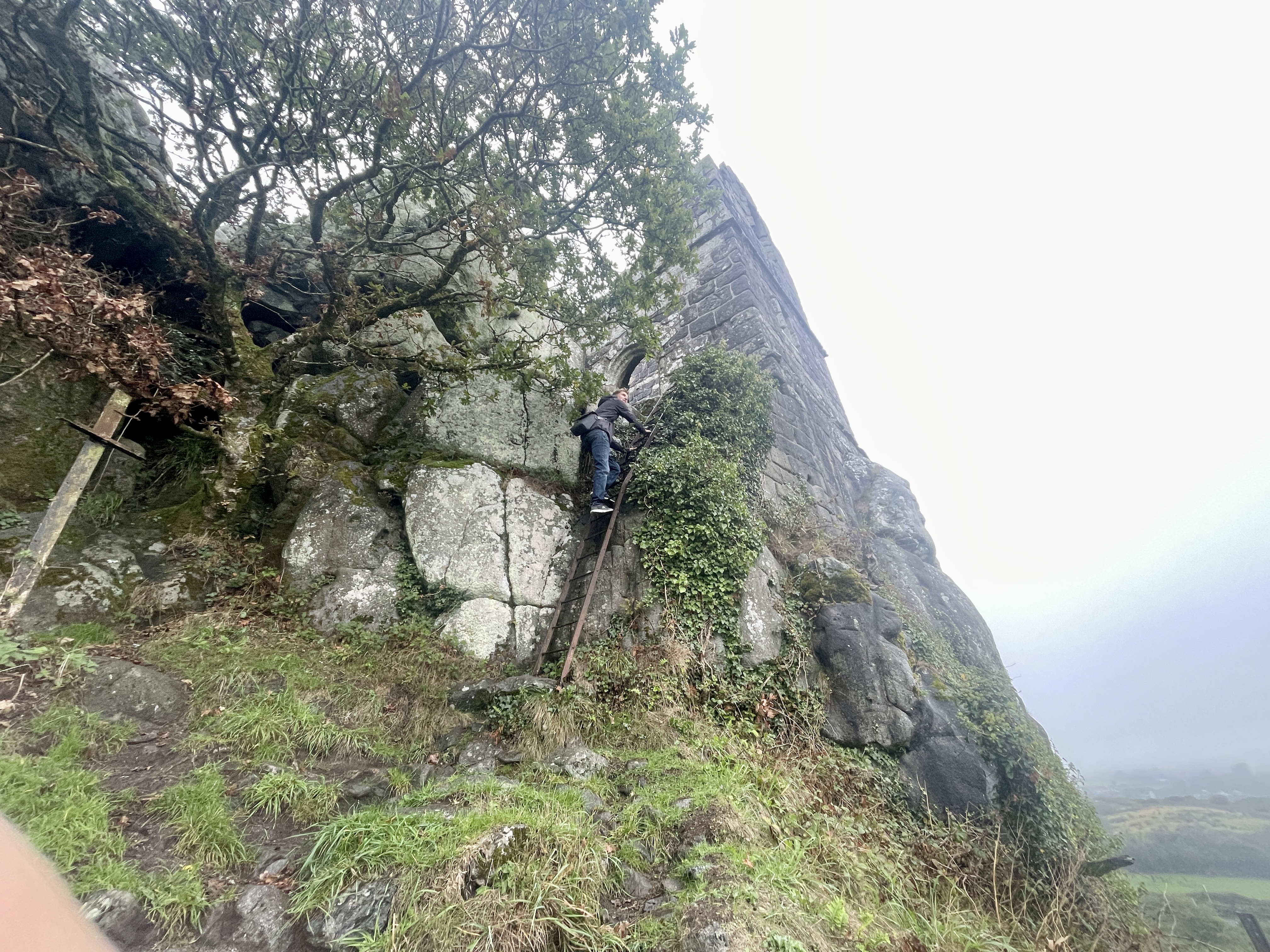 The ladder to climb to first section of St Michaels Chapel at Roche Rock