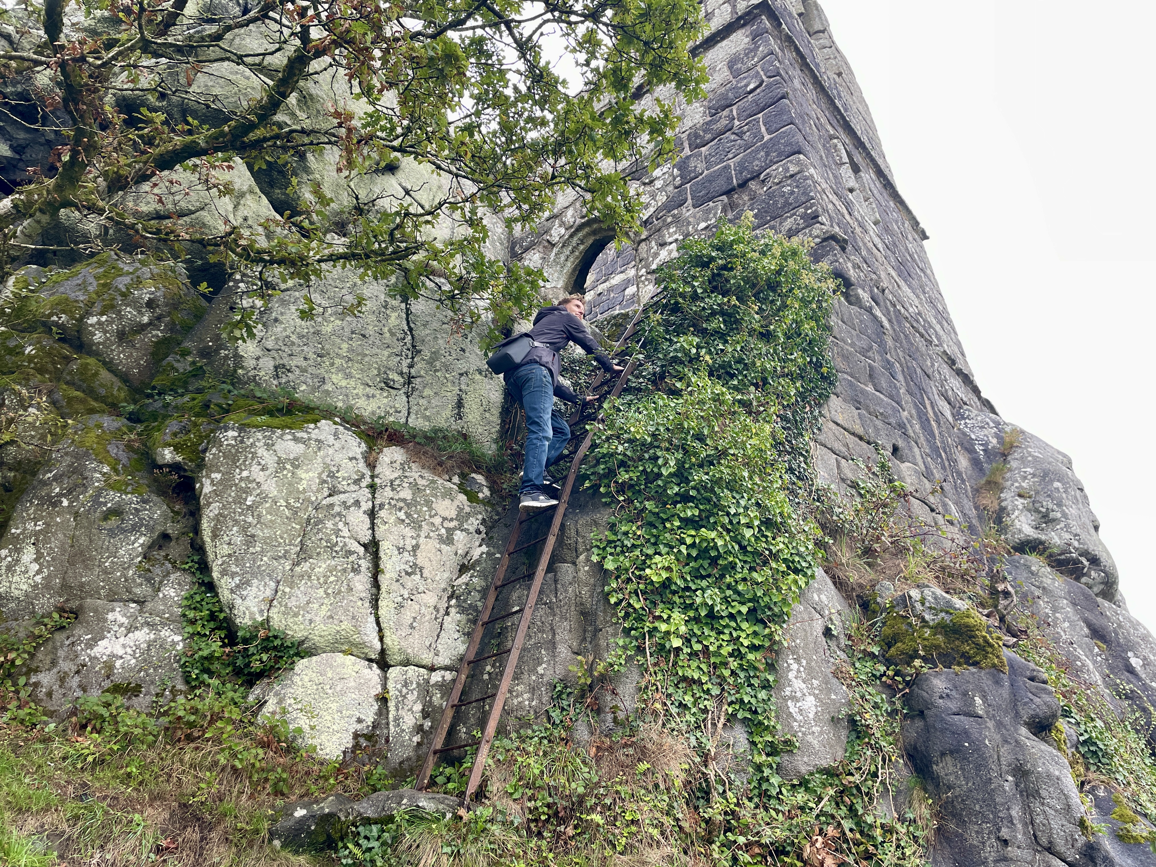 Iron ladder to climb to first section of St Michaels Chapel at Roche Rock